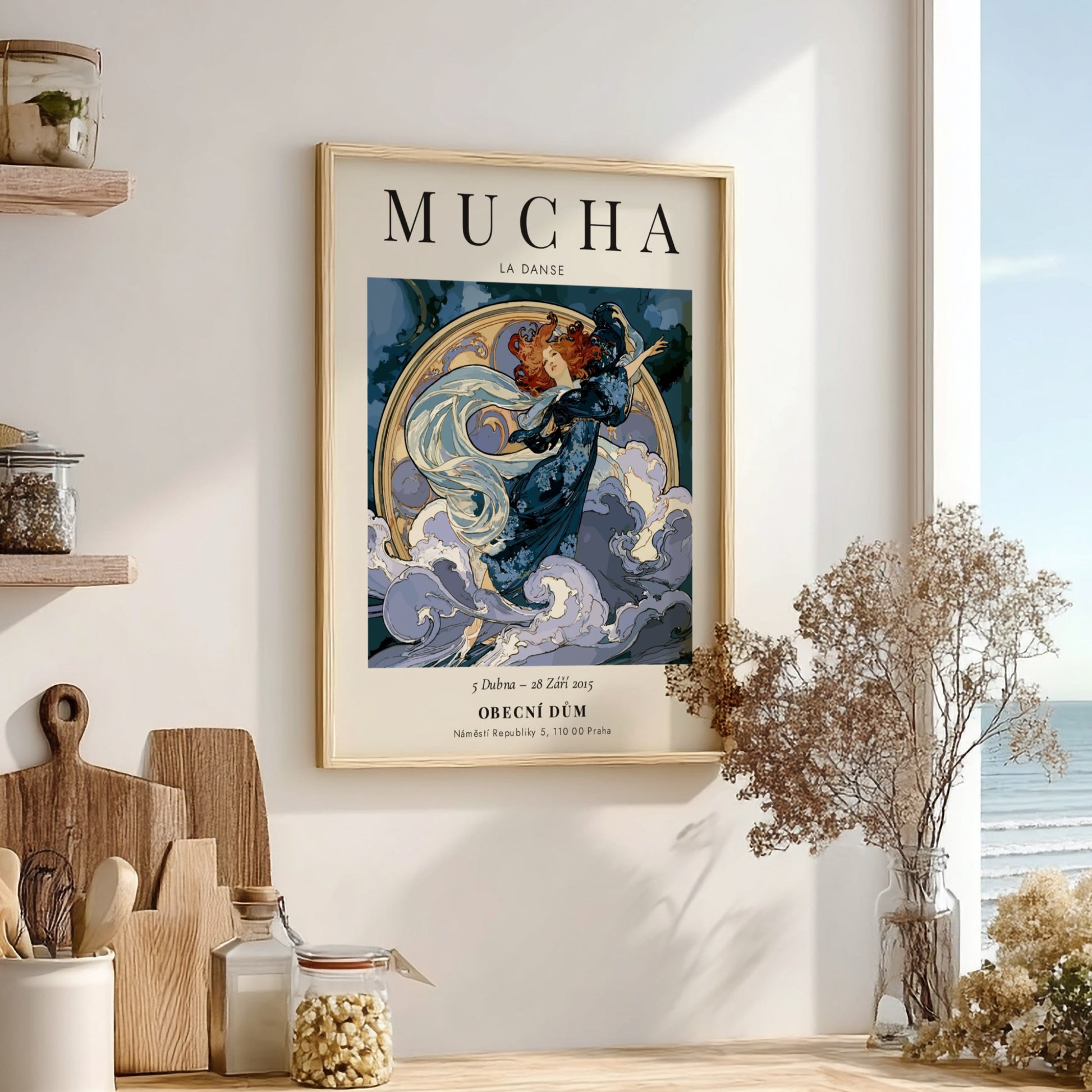 La Danse poster by Alphonse Mucha featuring flowing figure in soft colors