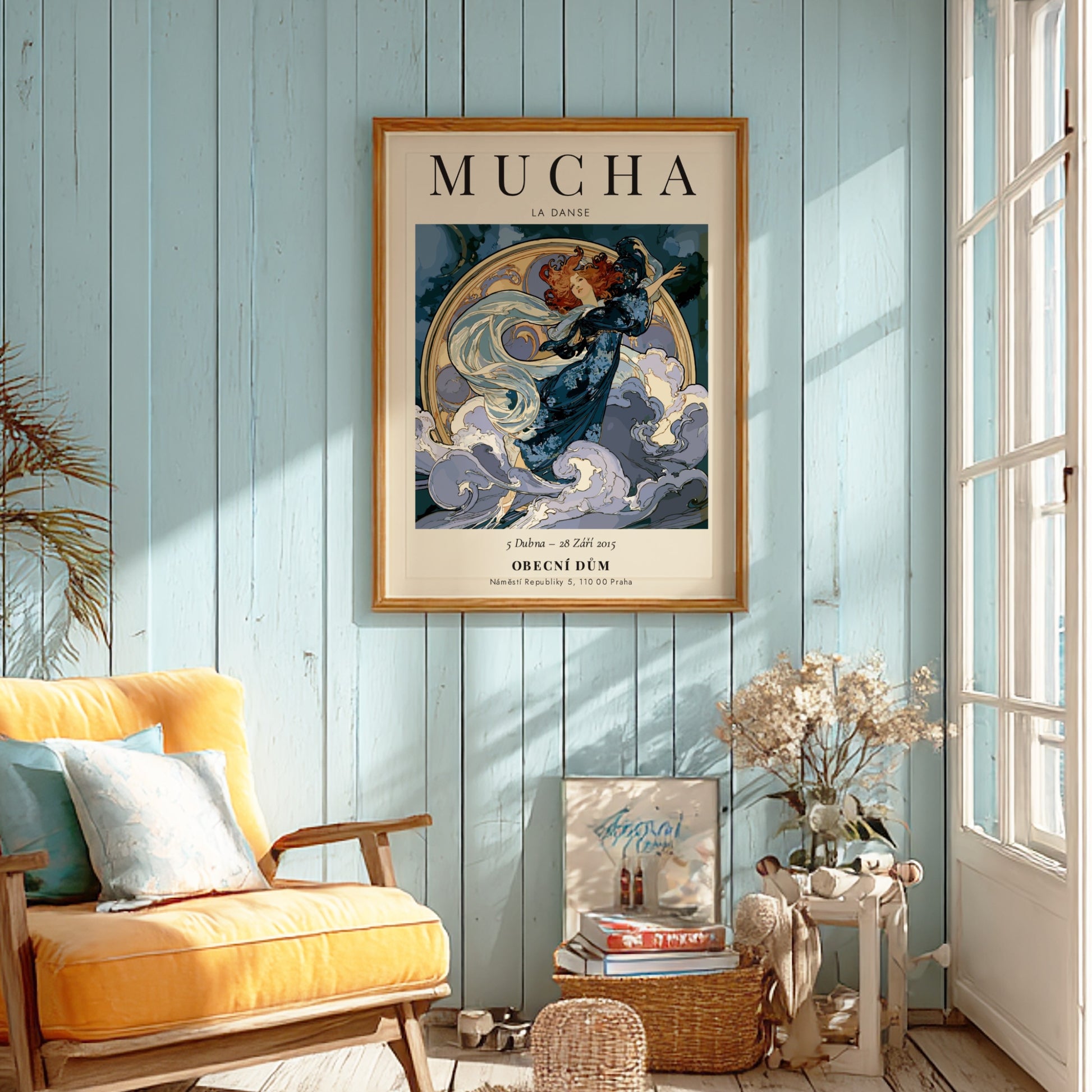 La Danse poster by Alphonse Mucha featuring flowing figure in soft colors