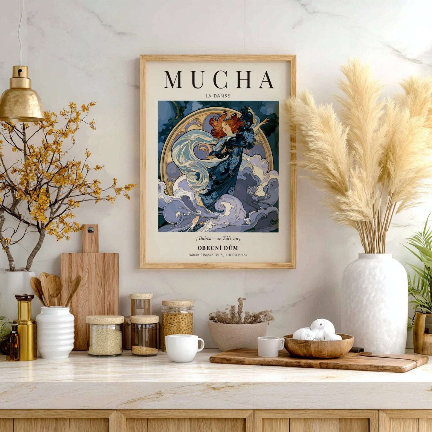 La Danse poster by Alphonse Mucha featuring flowing figure in soft colors