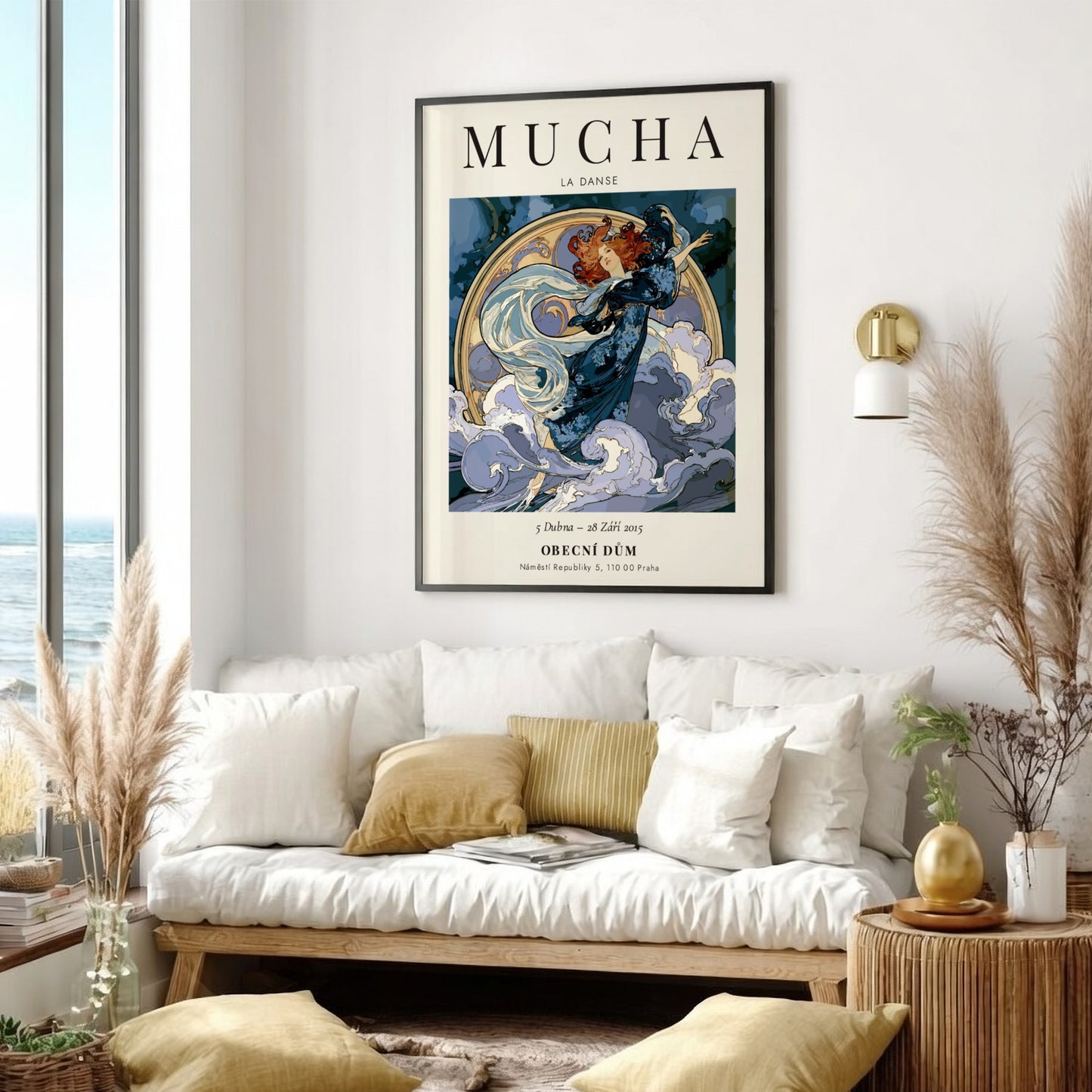 La Danse poster by Alphonse Mucha featuring flowing figure in soft colors