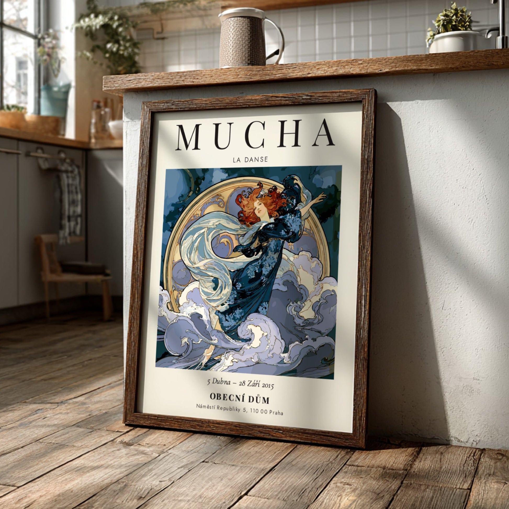 La Danse poster by Alphonse Mucha featuring flowing figure in soft colors
