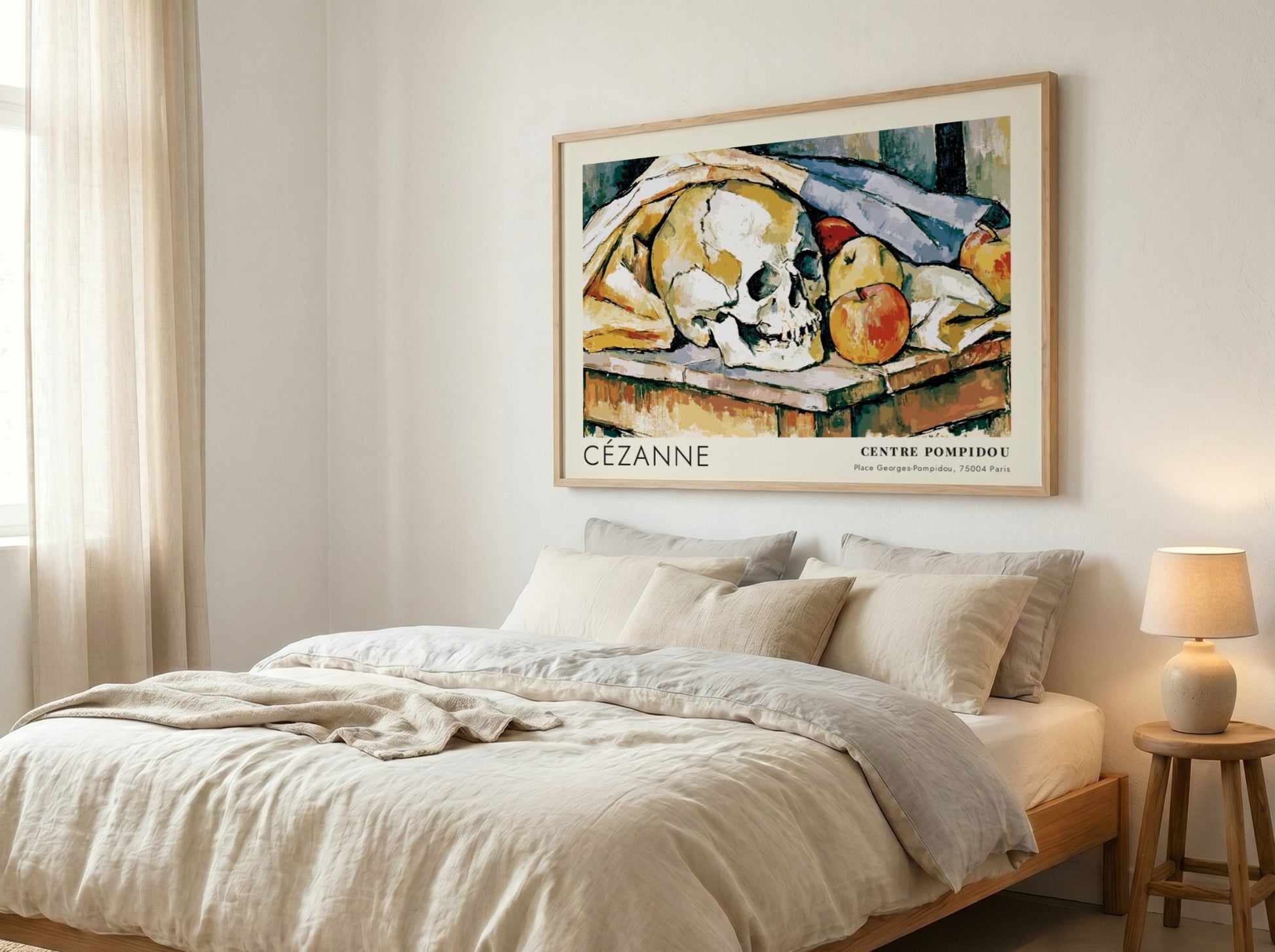 Wall art poster featuring a Cézanne still life painting with a skull and apples