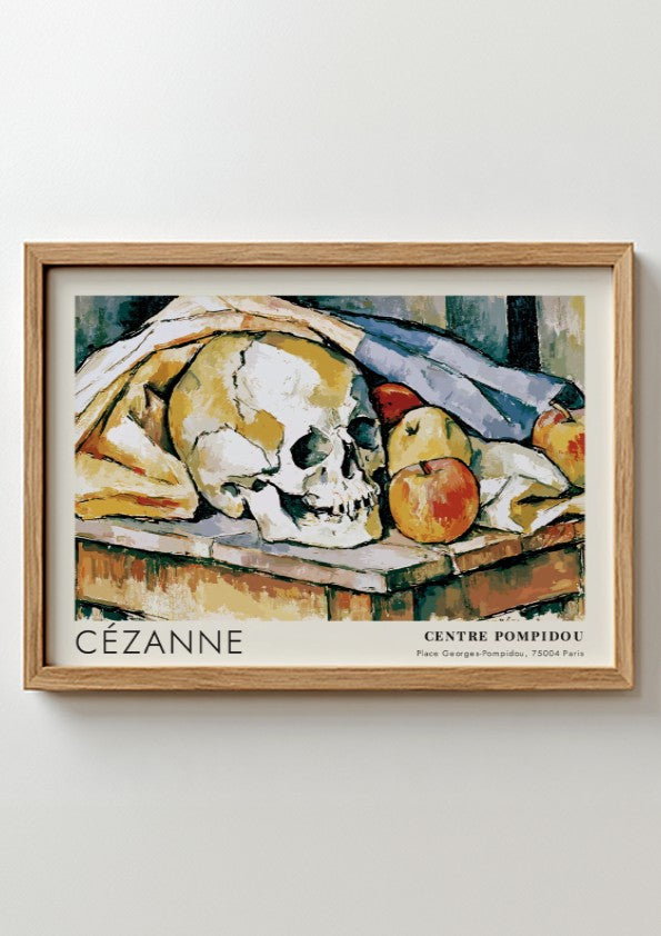 Wall art poster featuring a Cézanne still life painting with a skull and apples