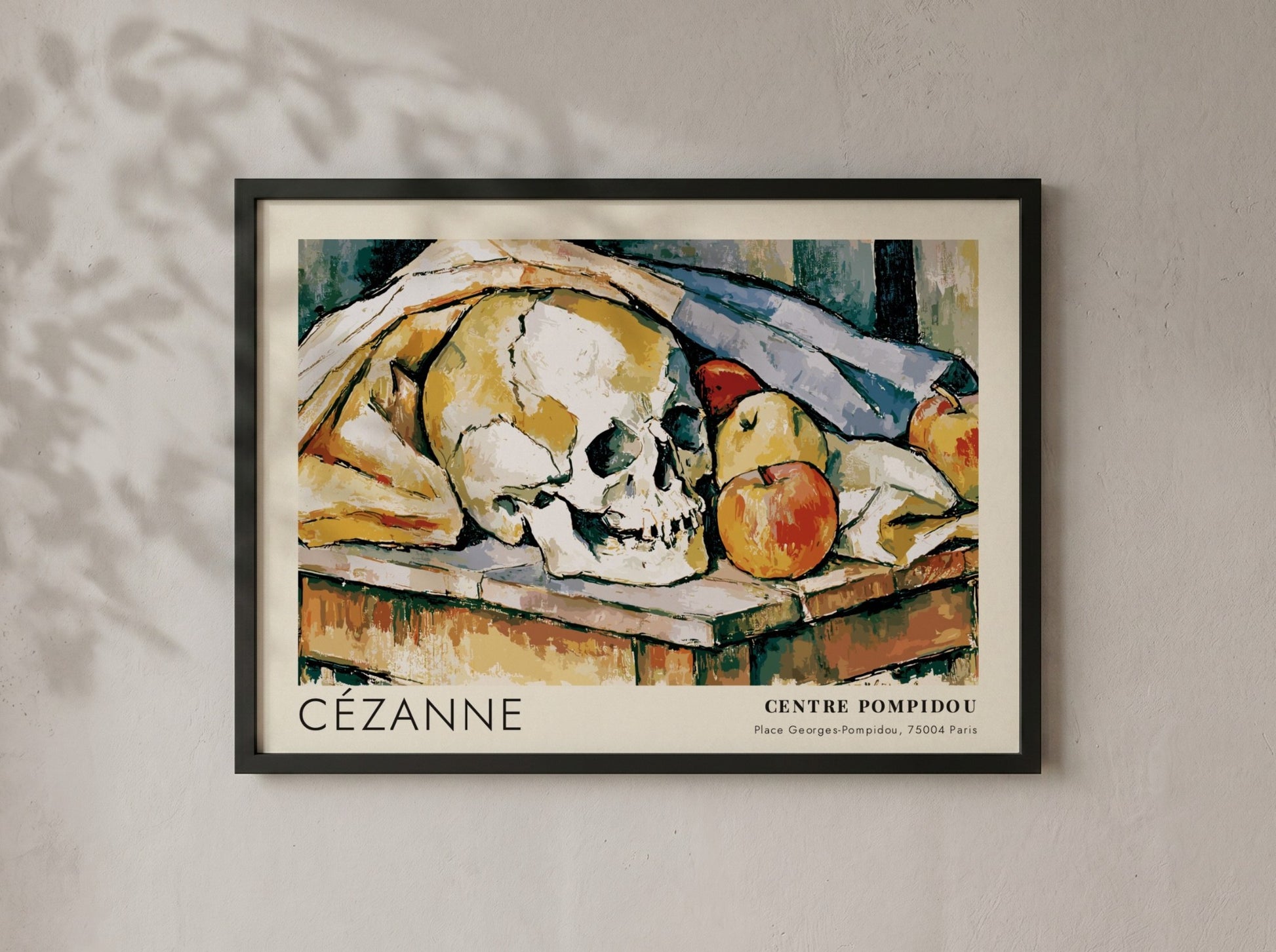 Wall art poster featuring a Cézanne still life painting with a skull and apples