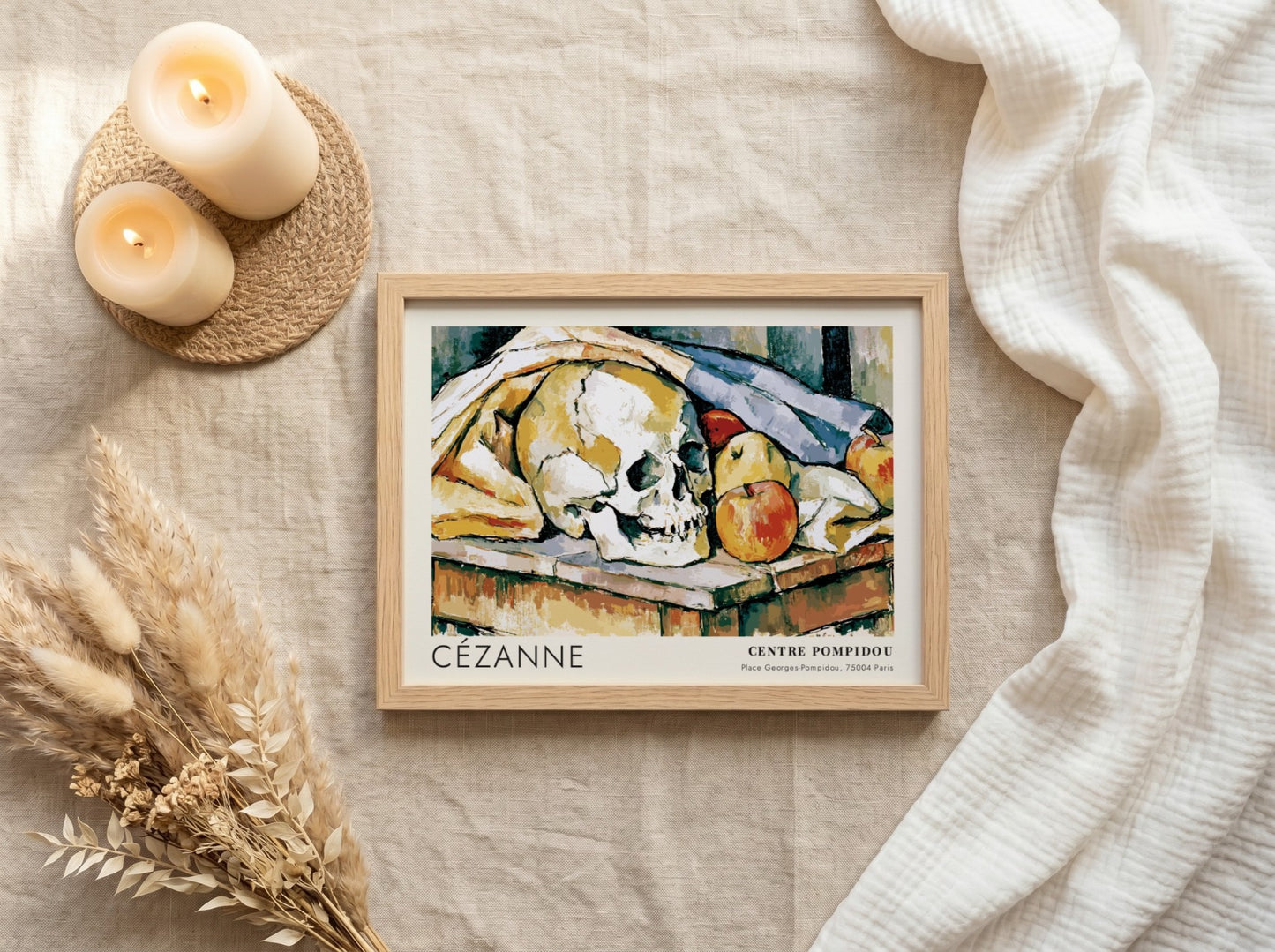 Wall art poster featuring a Cézanne still life painting with a skull and apples