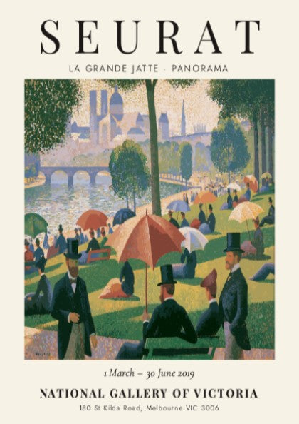 La Grande Jatte - Panorama art poster showcasing vibrant colors and pointillist style