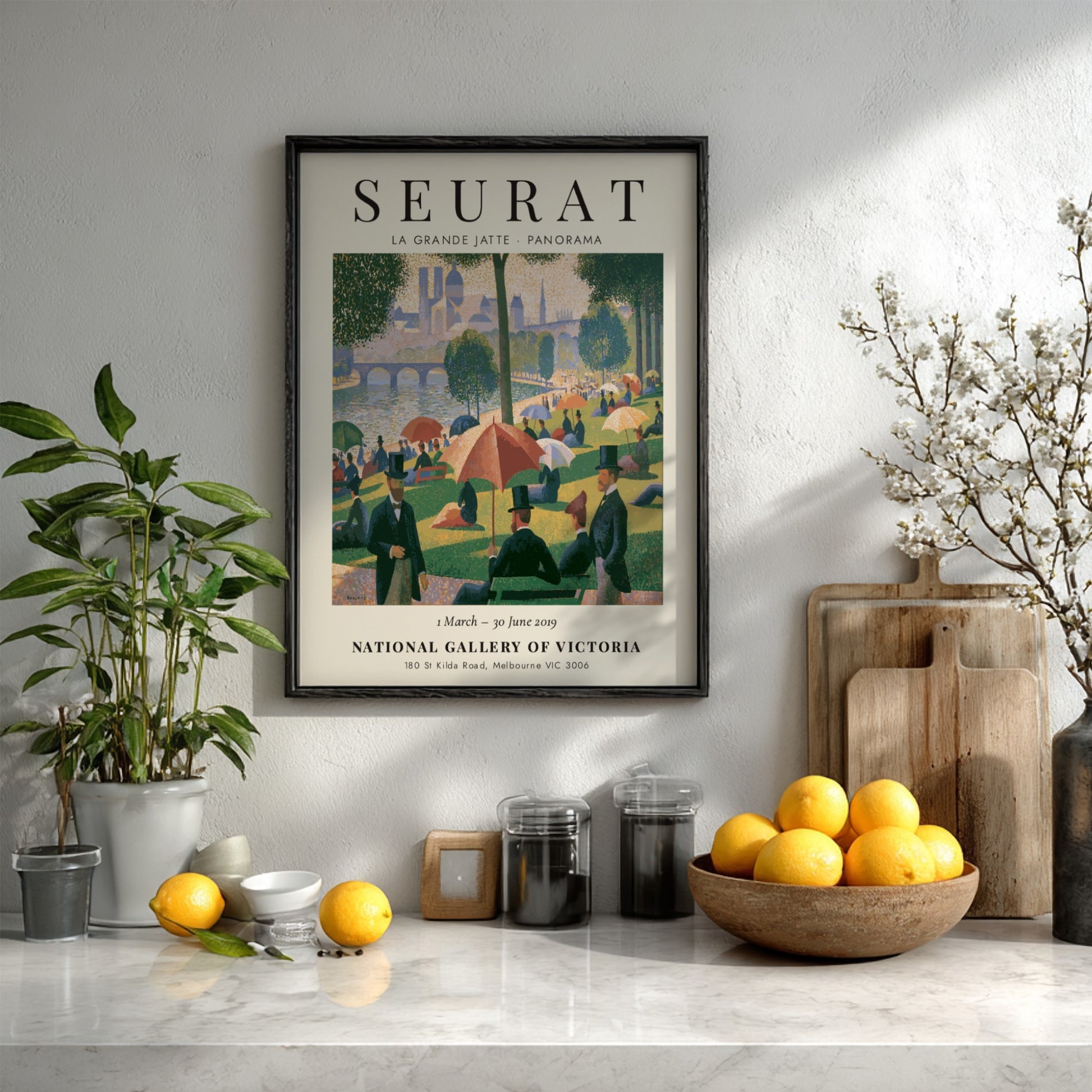 La Grande Jatte - Panorama art poster showcasing vibrant colors and pointillist style