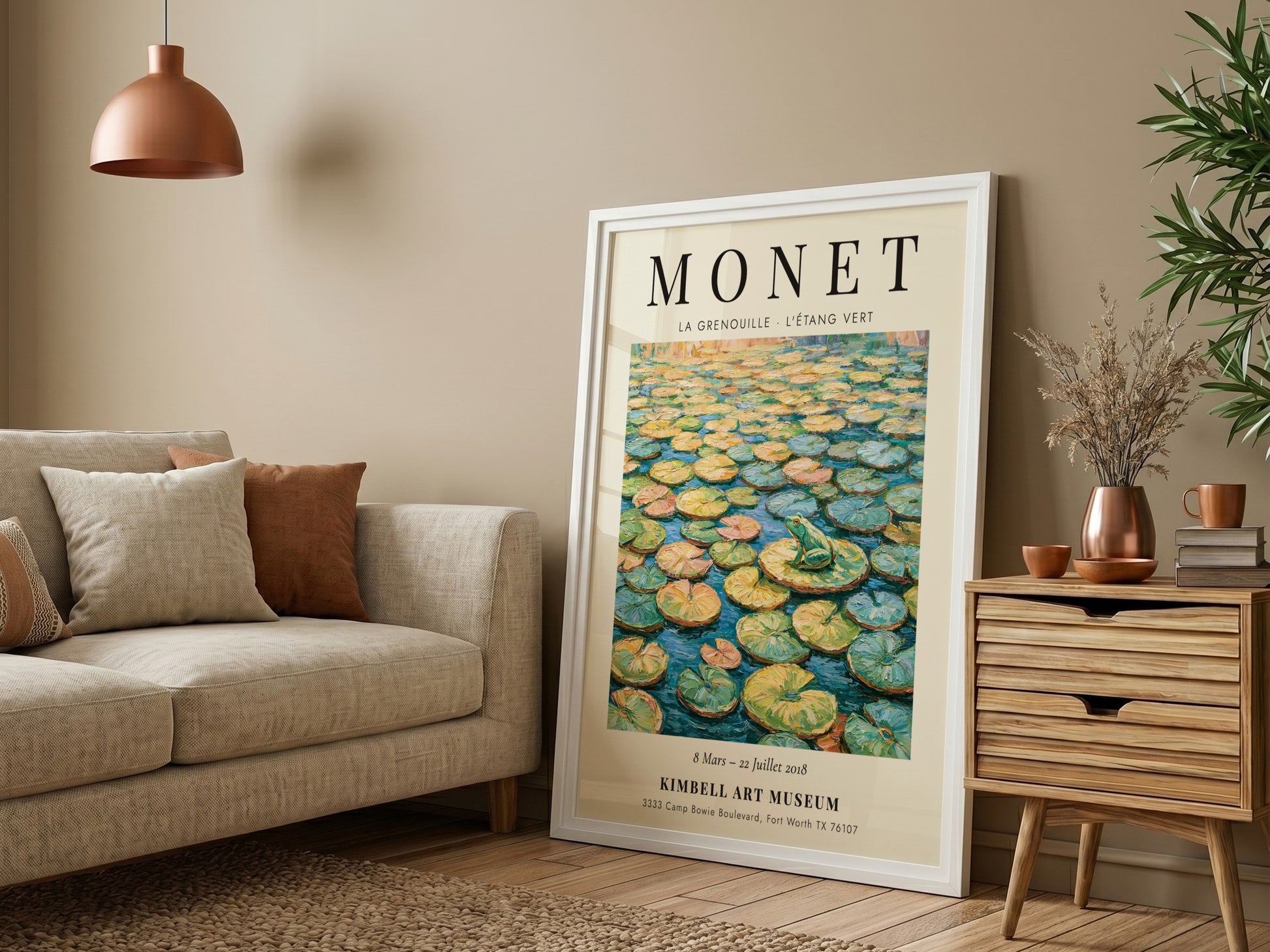 Monet inspired poster featuring La Grenouille - L'Étang Vert with vibrant greens and blues, perfect for home