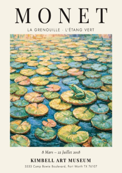 Monet inspired poster featuring La Grenouille - L'Étang Vert with vibrant greens and blues, perfect for home