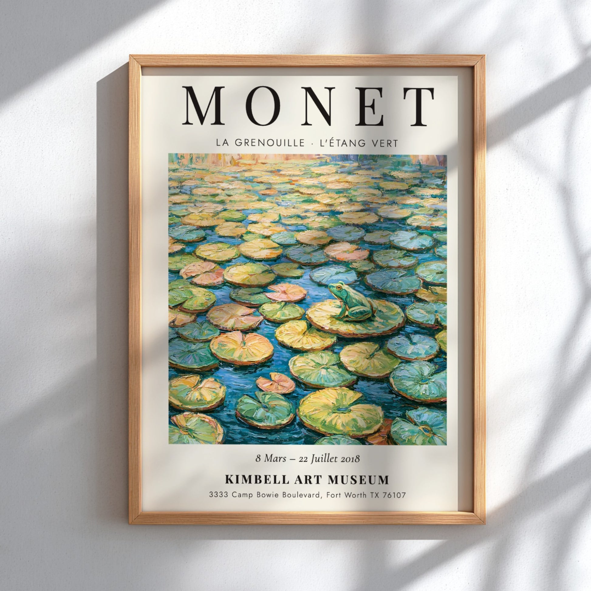 Monet inspired poster featuring La Grenouille - L'Étang Vert with vibrant greens and blues, perfect for home