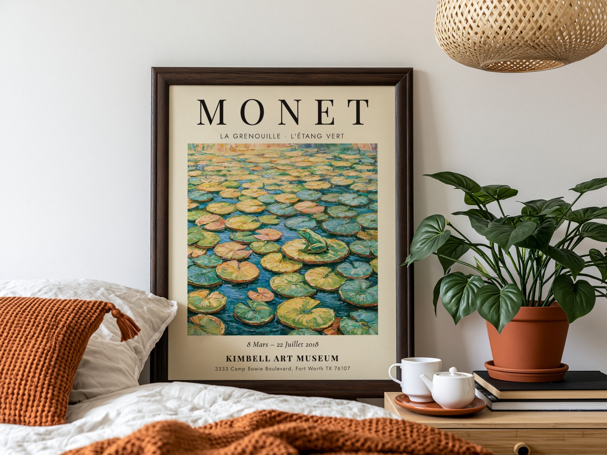 Monet inspired poster featuring La Grenouille - L'Étang Vert with vibrant greens and blues, perfect for home