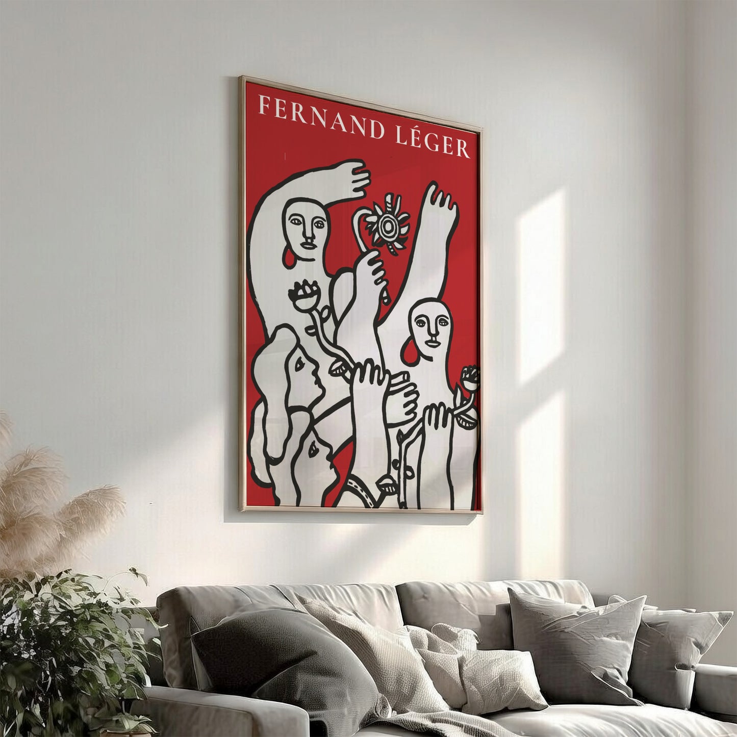 Fernand Léger La Joie de vivre art poster with modernist figures in black and white on red.
