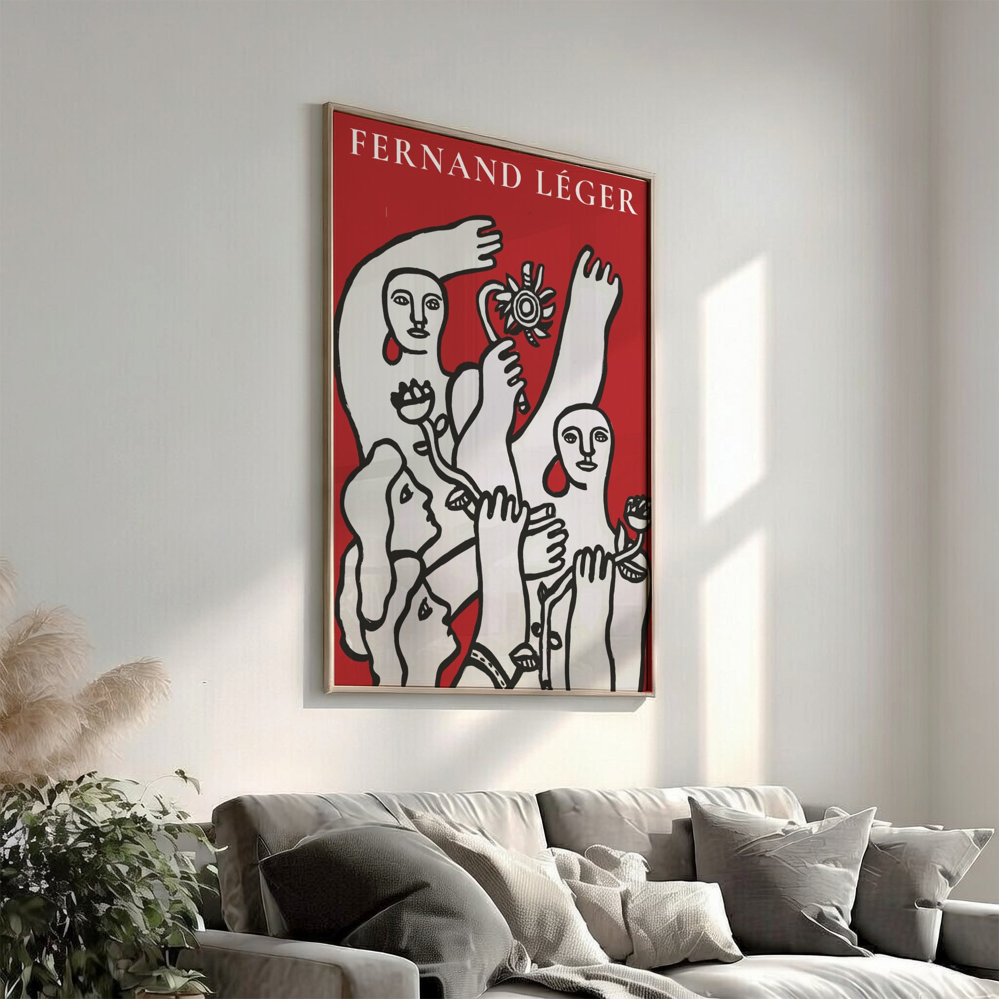Fernand Léger La Joie de vivre art poster with modernist figures in black and white on red.