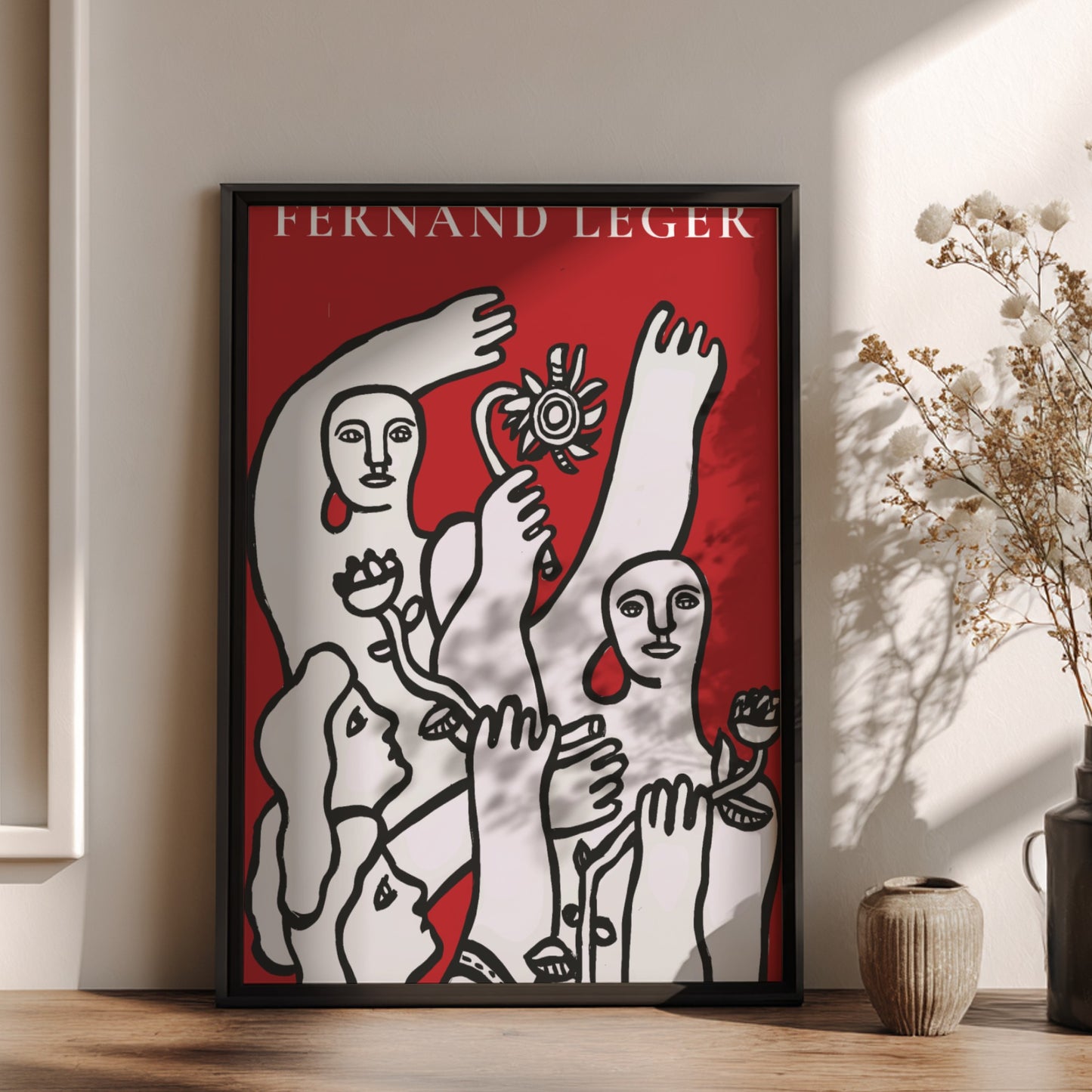 Fernand Léger La Joie de vivre art poster with modernist figures in black and white on red.