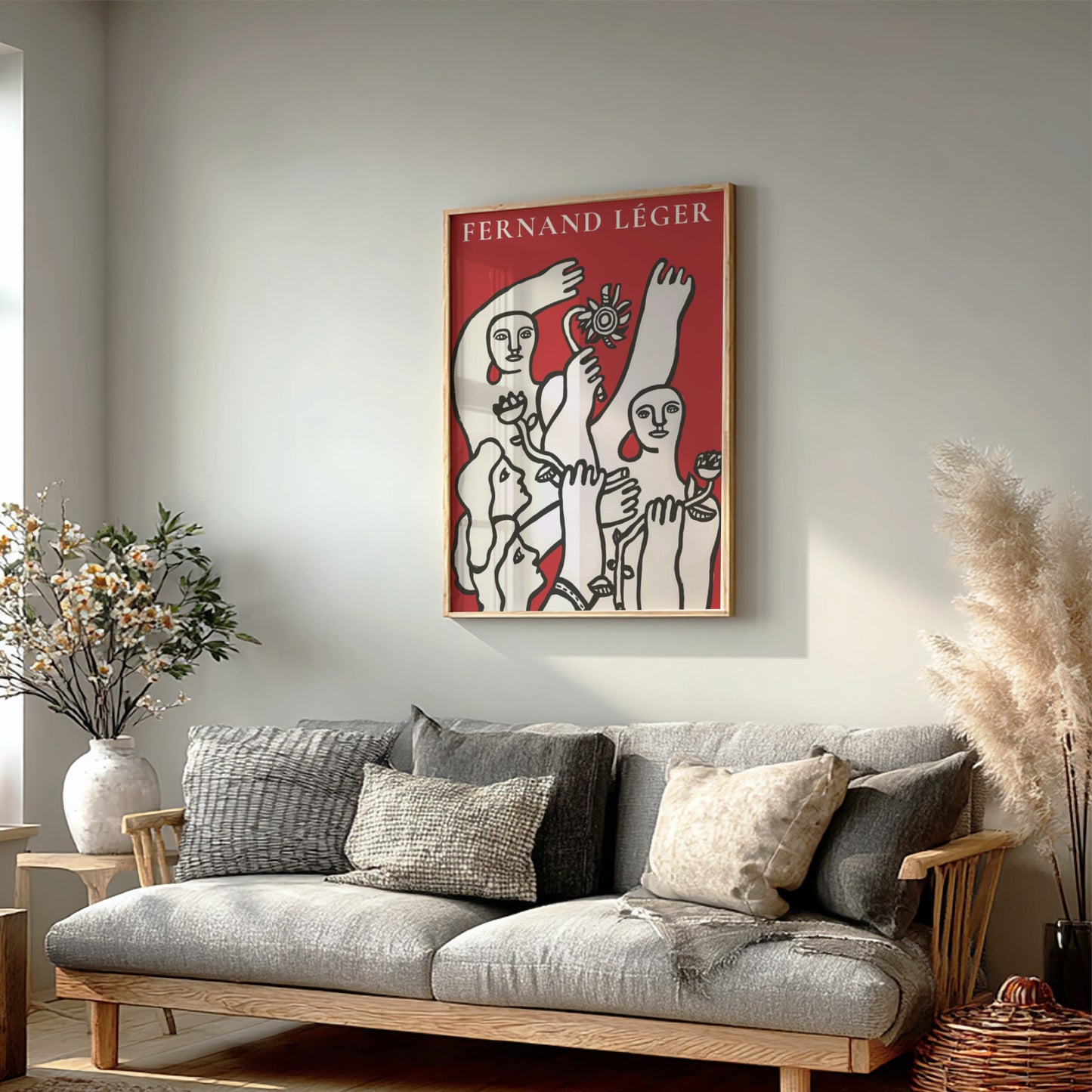 Fernand Léger La Joie de vivre art poster with modernist figures in black and white on red.