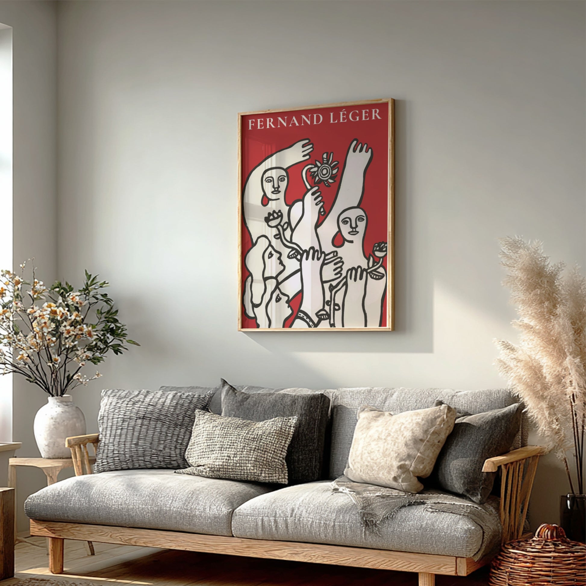 Fernand Léger La Joie de vivre art poster with modernist figures in black and white on red.