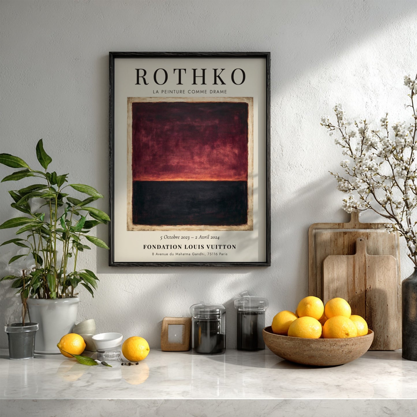 Wall art poster featuring Rothko La Peinture Comme Drame with deep red and black.