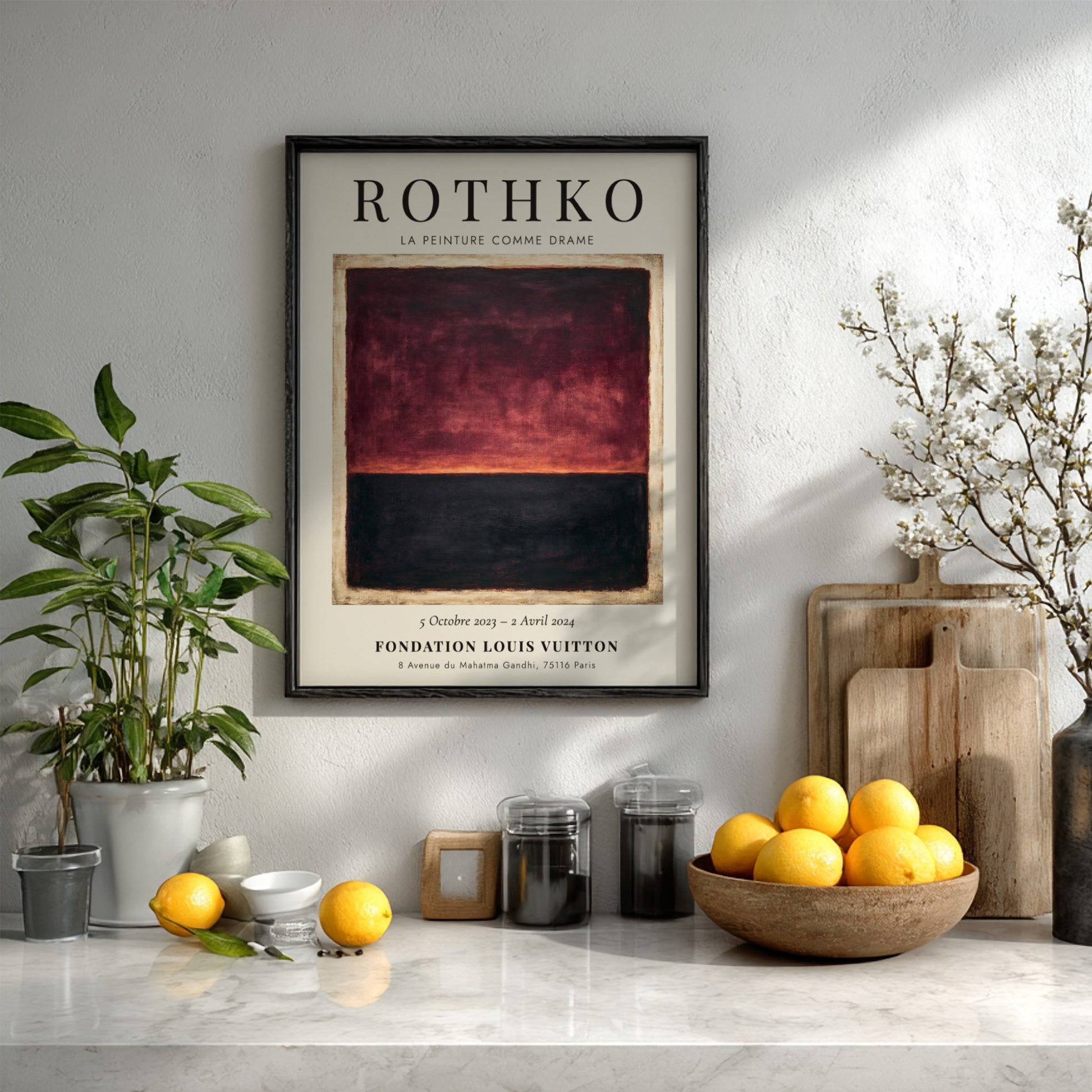 Wall art poster featuring Rothko La Peinture Comme Drame with deep red and black.