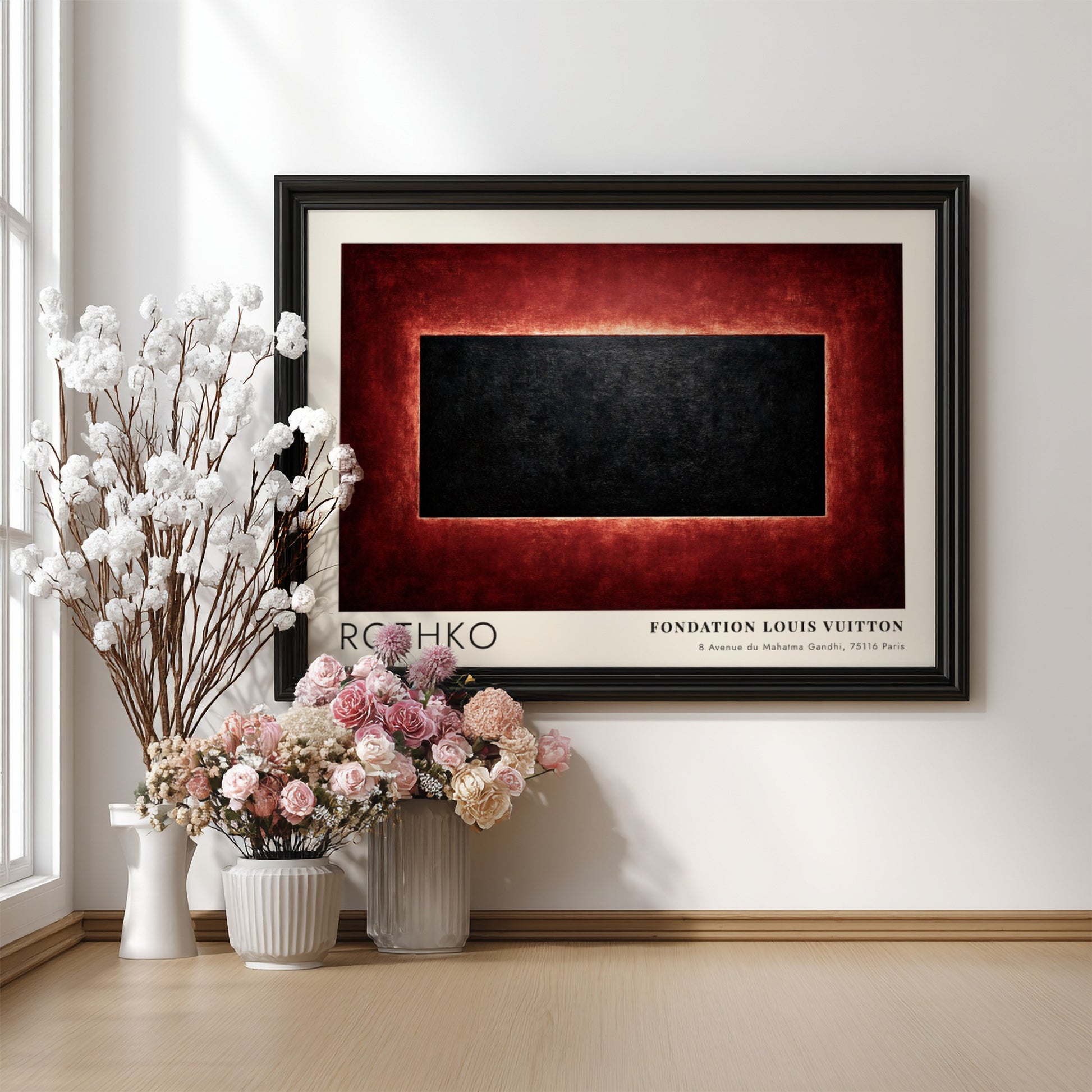 Wall art poster featuring Mark Rothko artwork with deep red and black abstract design.