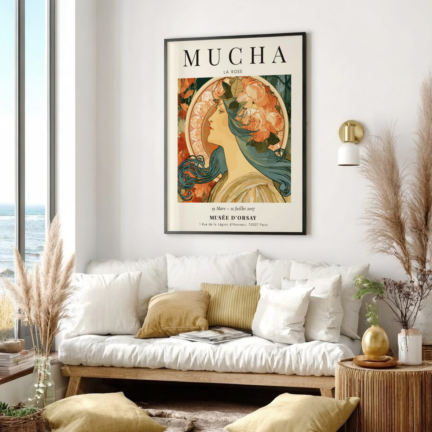 La Rose poster featuring a woman with roses, Alphonse Mucha art print