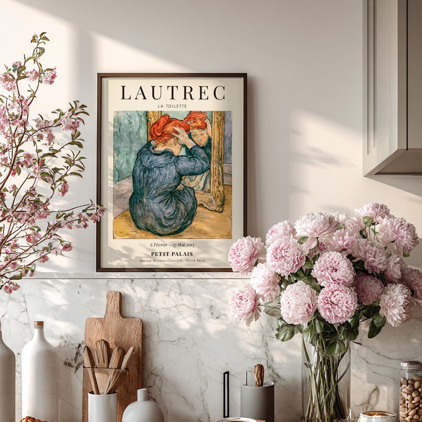 La Toilette poster featuring a woman reflecting, Toulouse-Lautrec art print in soft colors