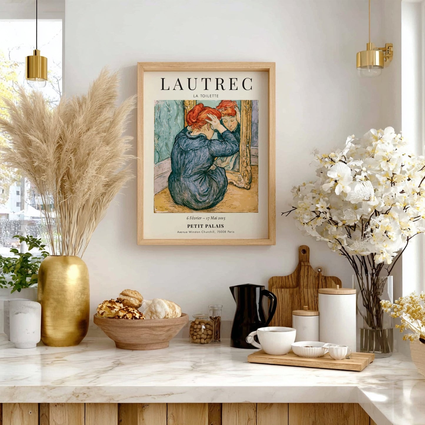La Toilette poster featuring a woman reflecting, Toulouse-Lautrec art print in soft colors