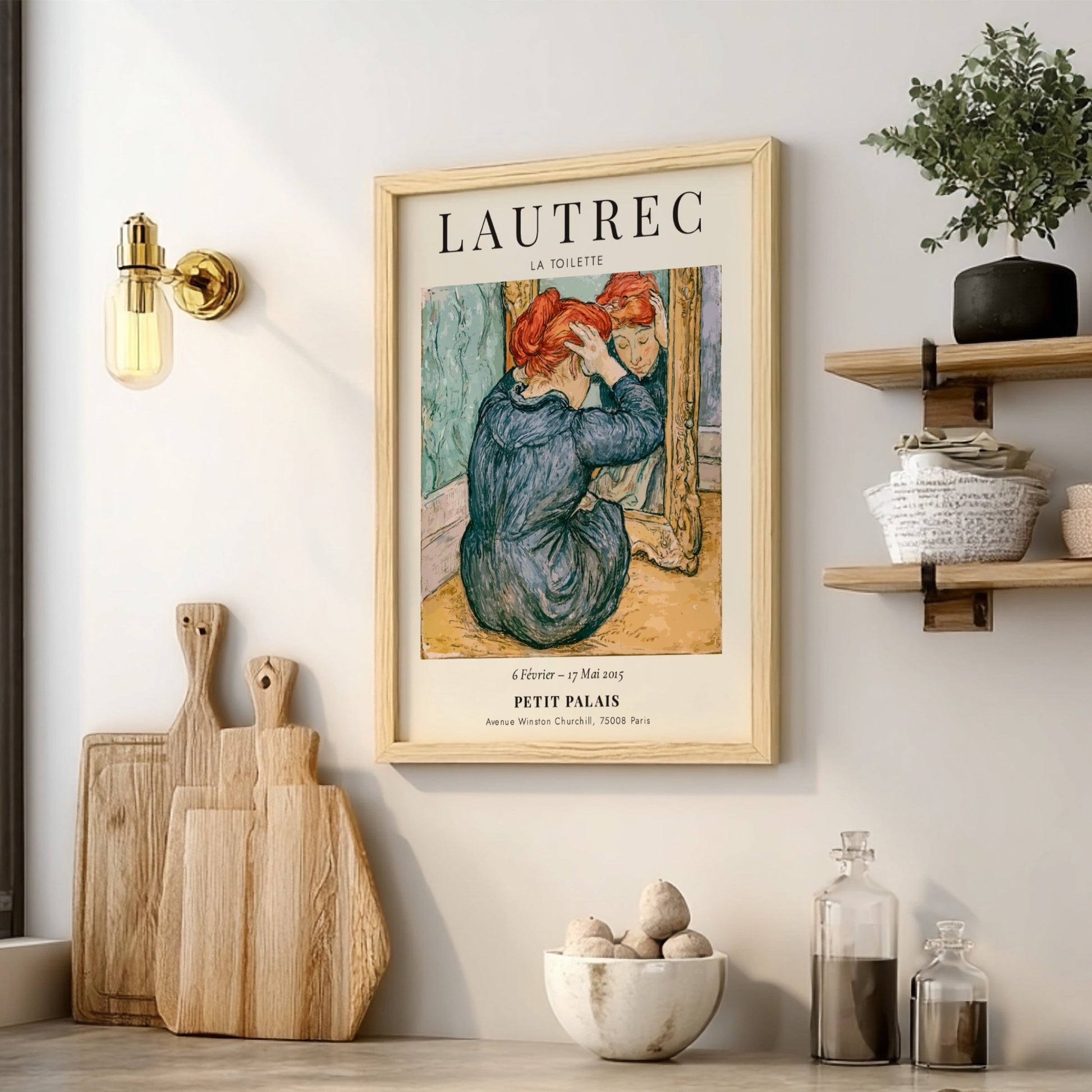 La Toilette poster featuring a woman reflecting, Toulouse-Lautrec art print in soft colors