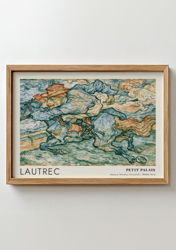 Wall art poster featuring a Lautrec painting of a horse rider in blue tones