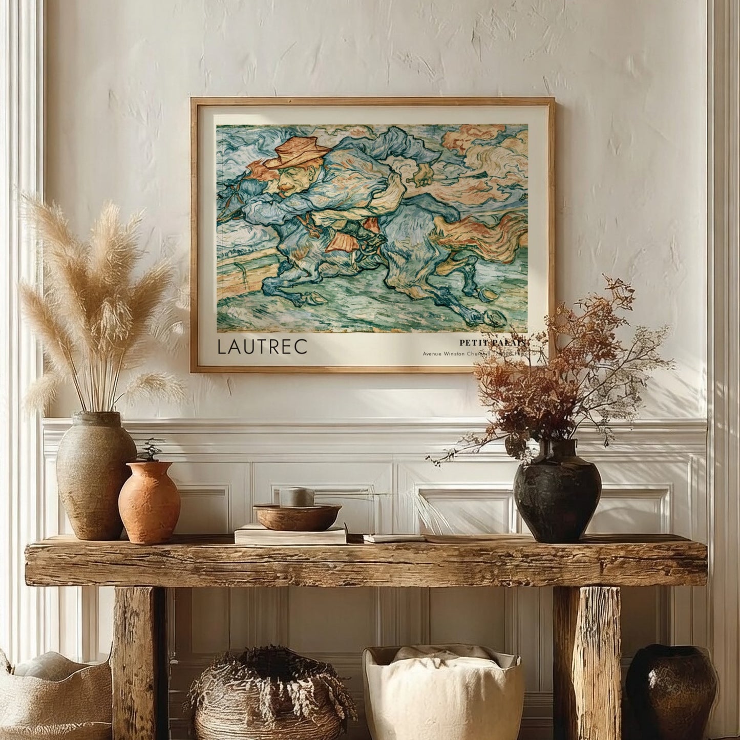 Wall art poster featuring a Lautrec painting of a horse rider in blue tones