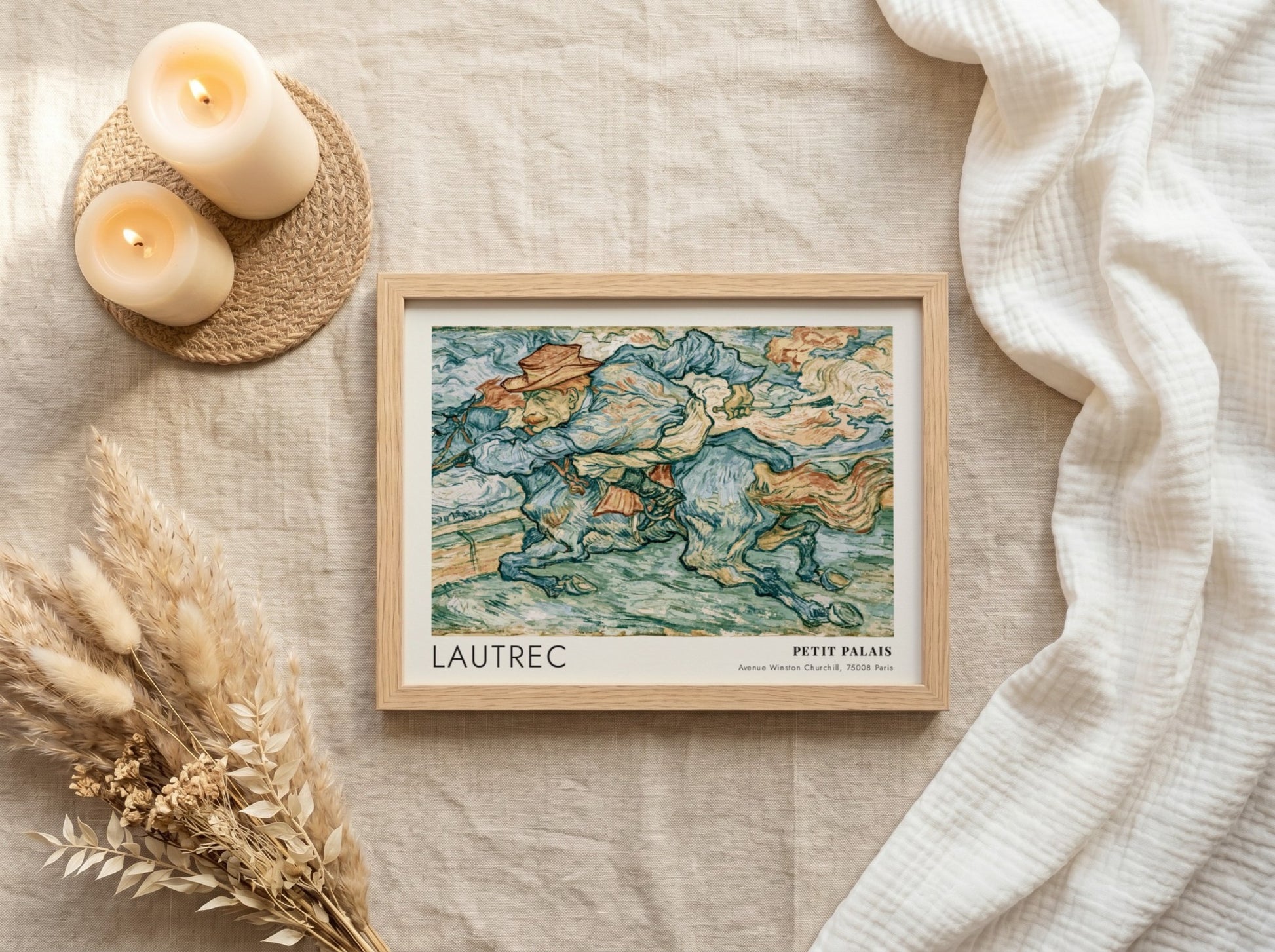 Wall art poster featuring a Lautrec painting of a horse rider in blue tones