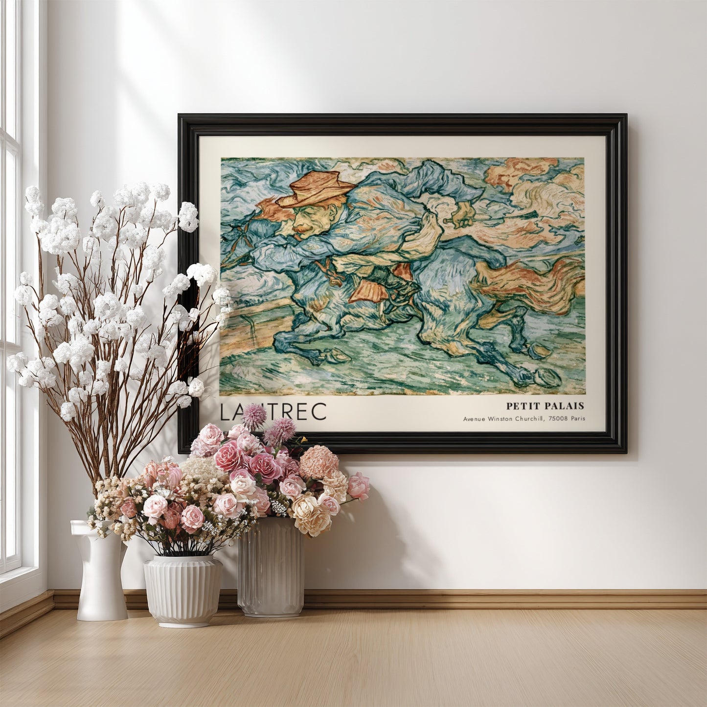 Wall art poster featuring a Lautrec painting of a horse rider in blue tones