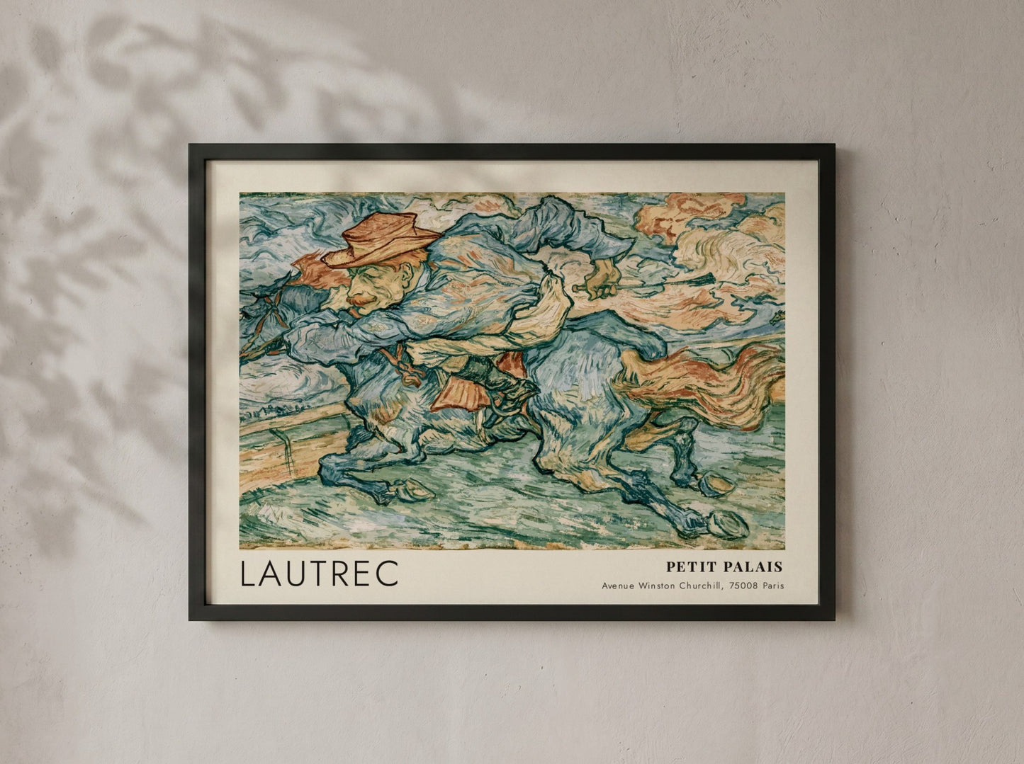 Wall art poster featuring a Lautrec painting of a horse rider in blue tones