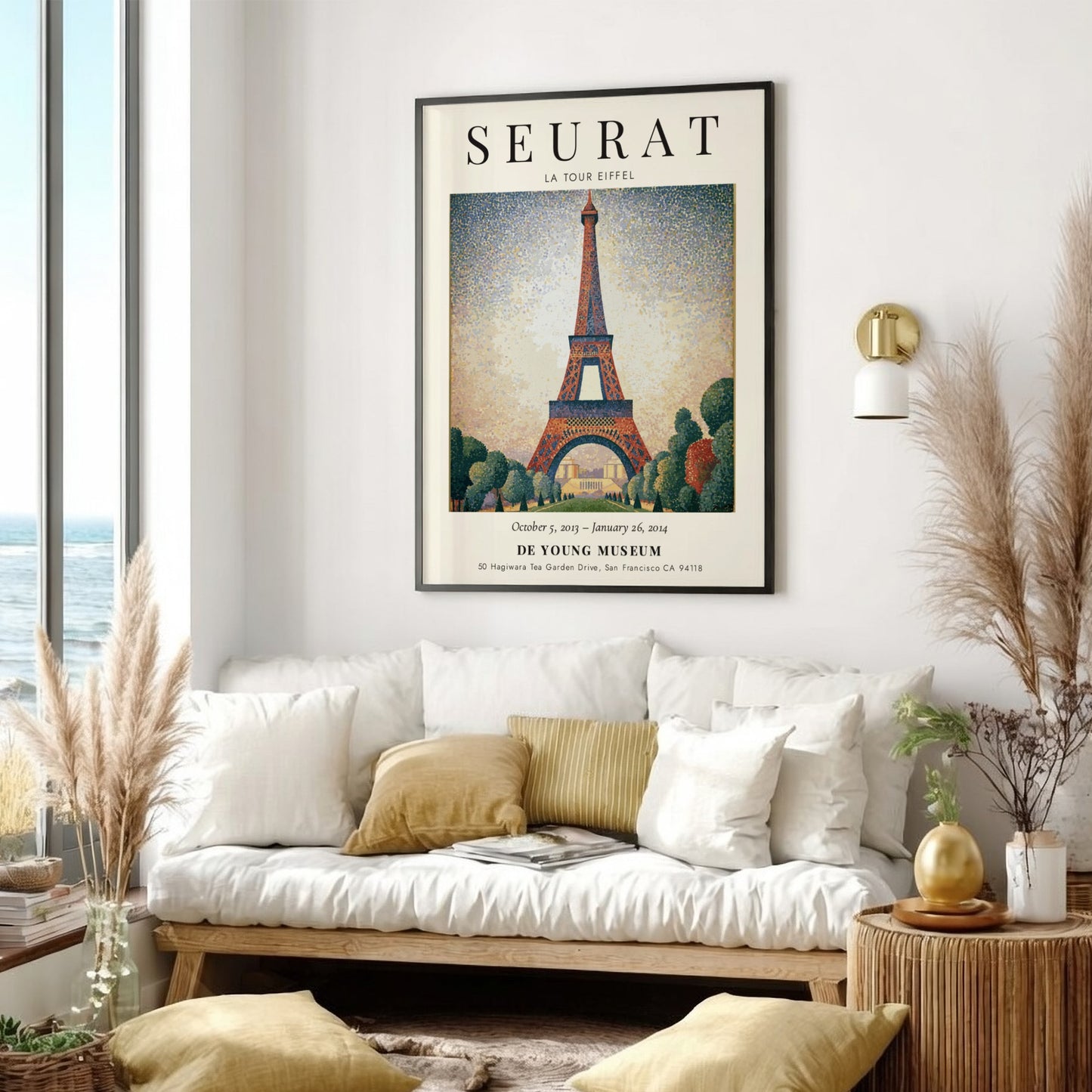 Seurat Exhibition Poster featuring La Tour Eiffel in vibrant pointillist style
