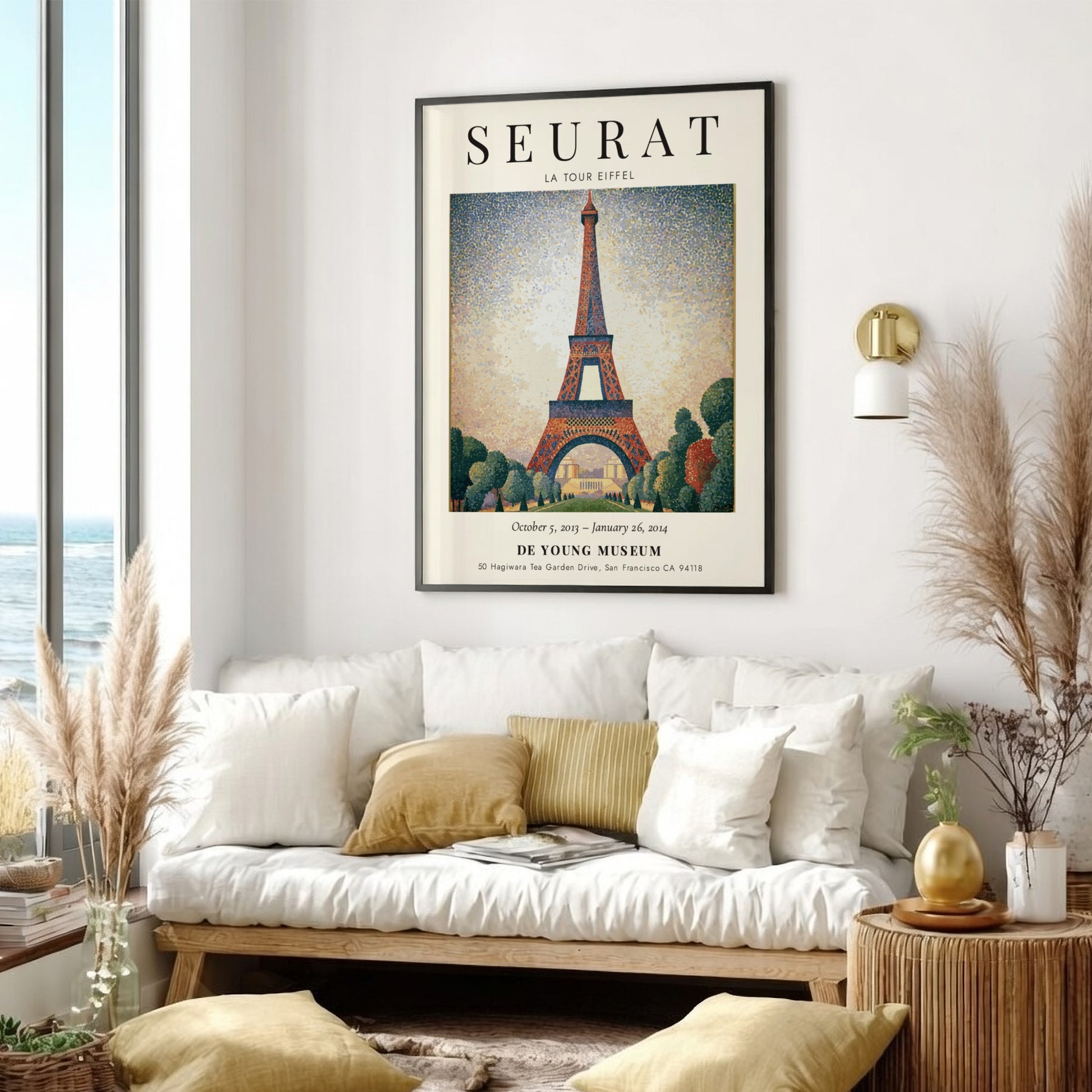 Seurat Exhibition Poster featuring La Tour Eiffel in vibrant pointillist style