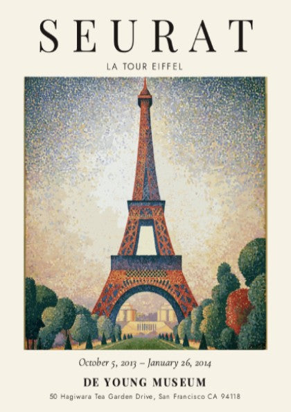 Seurat Exhibition Poster featuring La Tour Eiffel in vibrant pointillist style