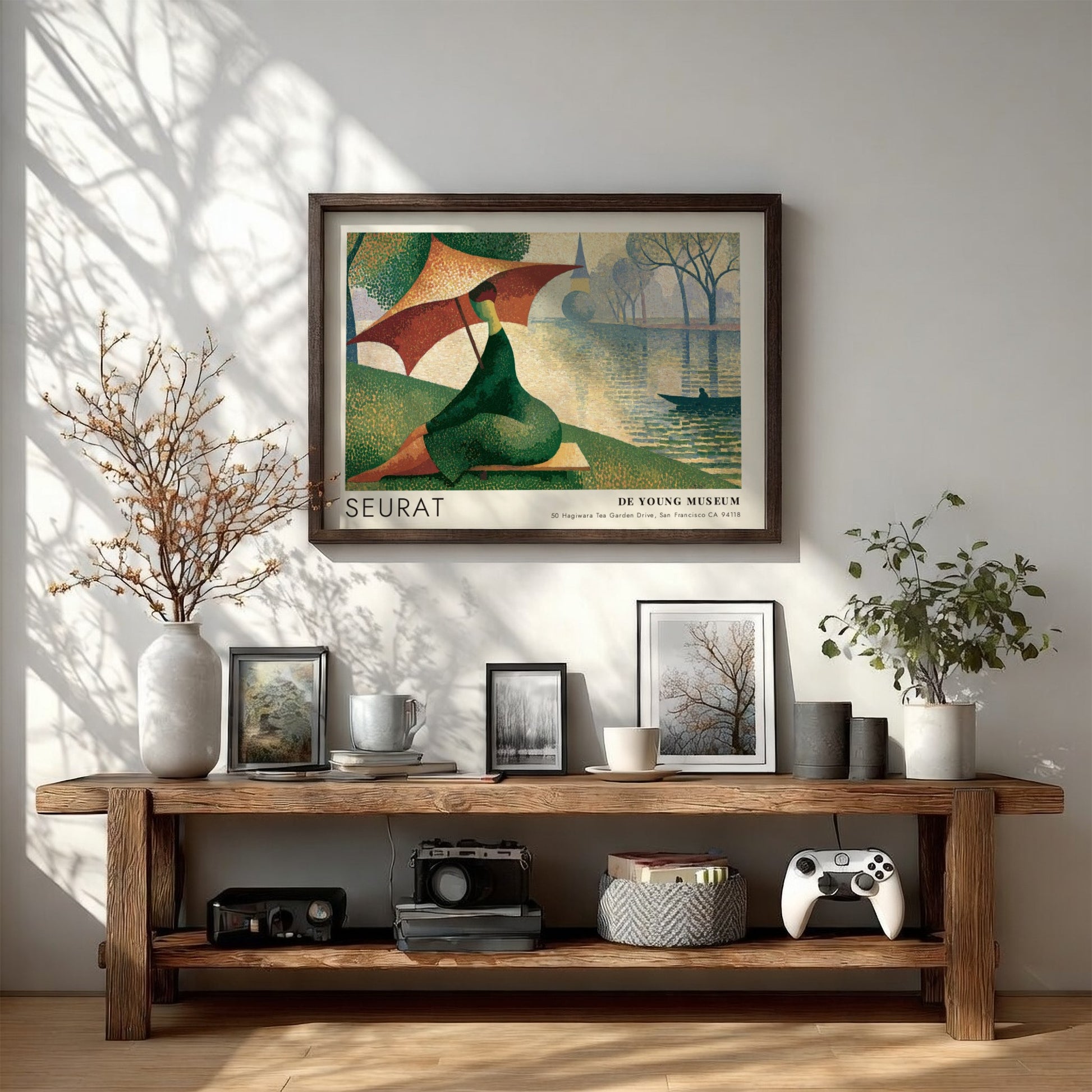 Wall art poster of a Seurat De Young Museum landscape with a parasol