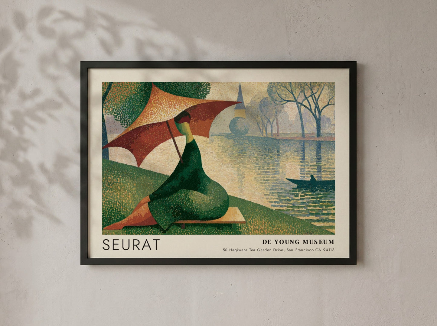 Wall art poster of a Seurat De Young Museum landscape with a parasol