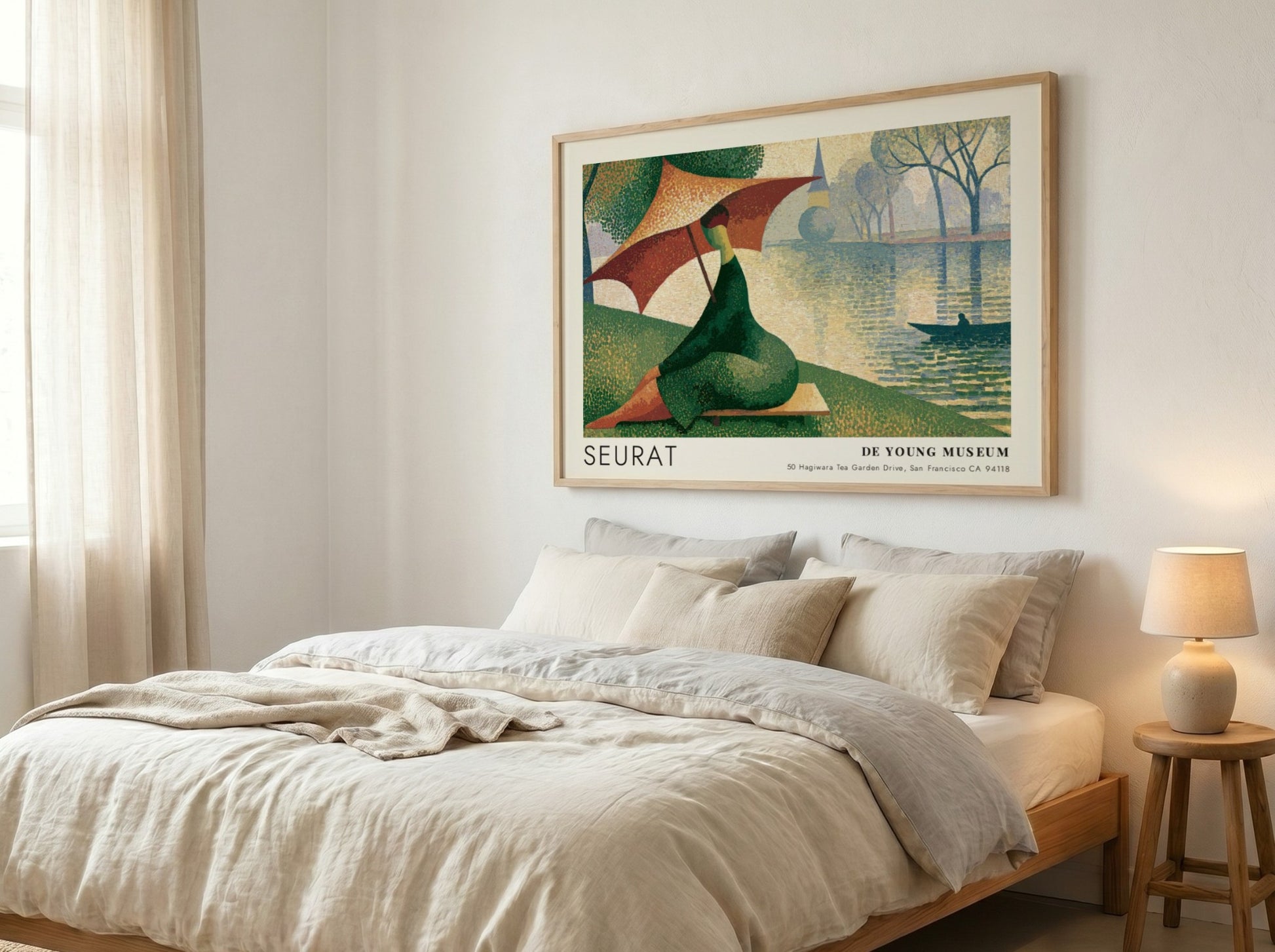 Wall art poster of a Seurat De Young Museum landscape with a parasol