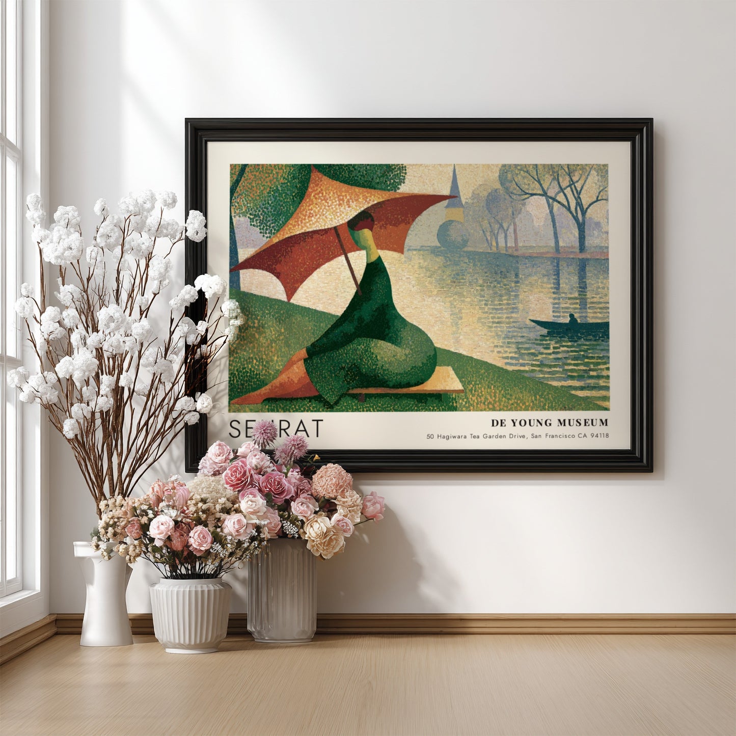 Wall art poster of a Seurat De Young Museum landscape with a parasol