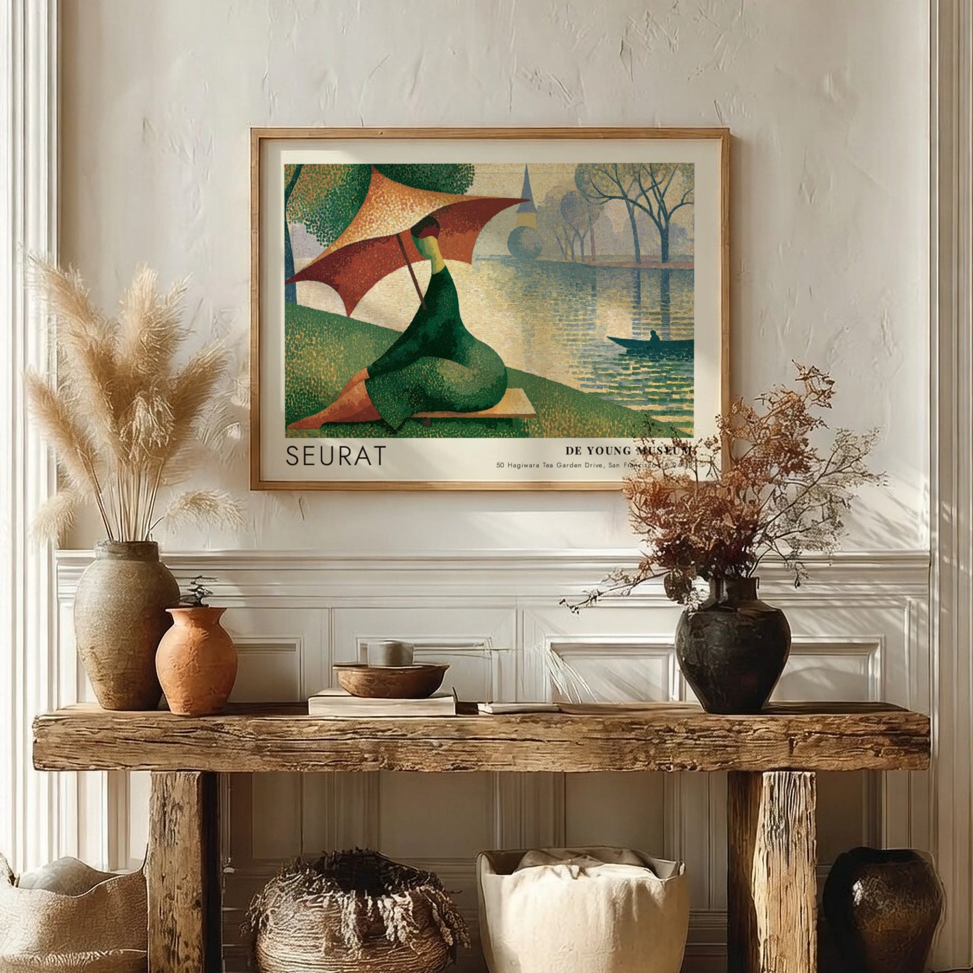 Wall art poster of a Seurat De Young Museum landscape with a parasol