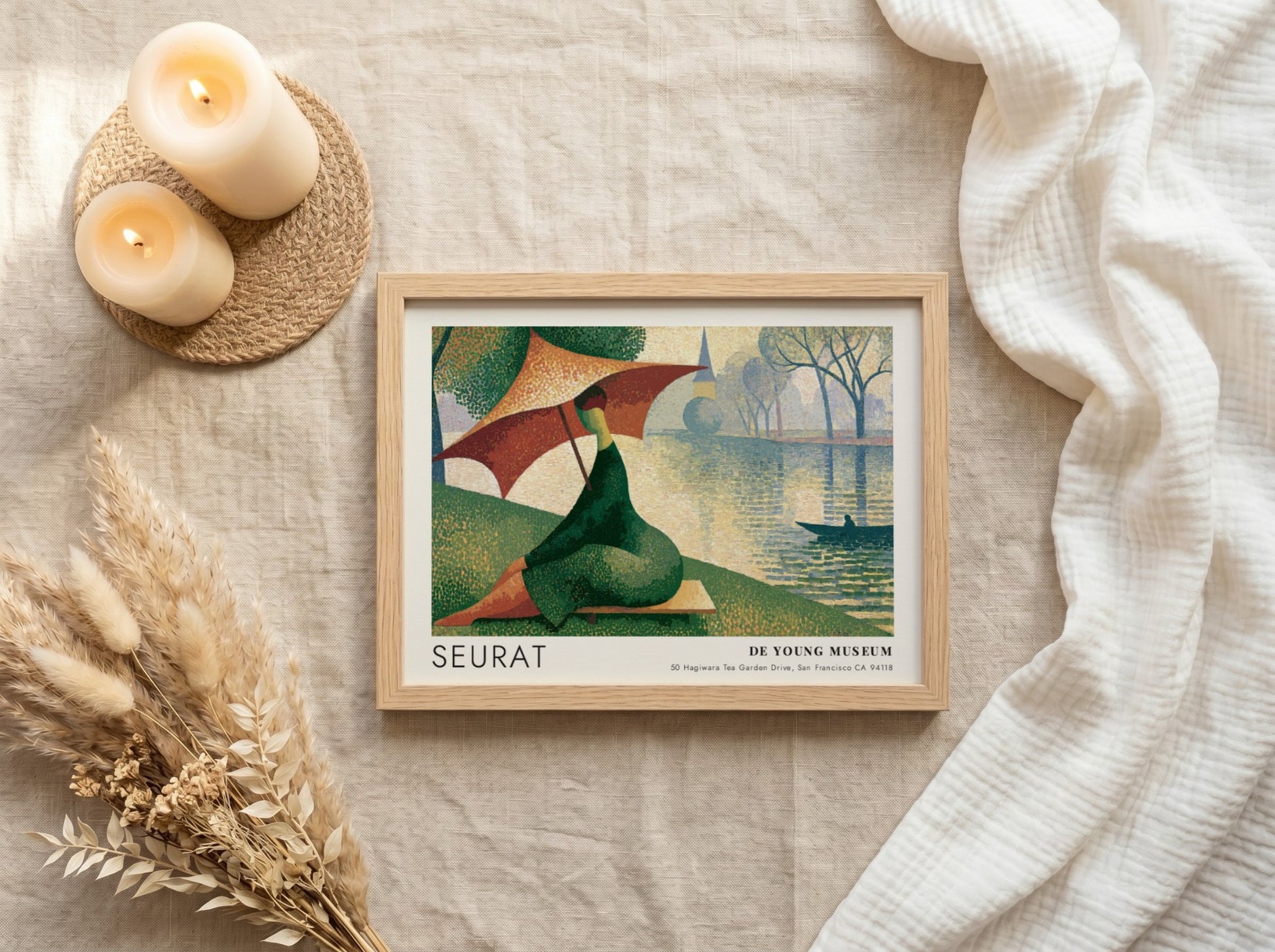 Wall art poster of a Seurat De Young Museum landscape with a parasol