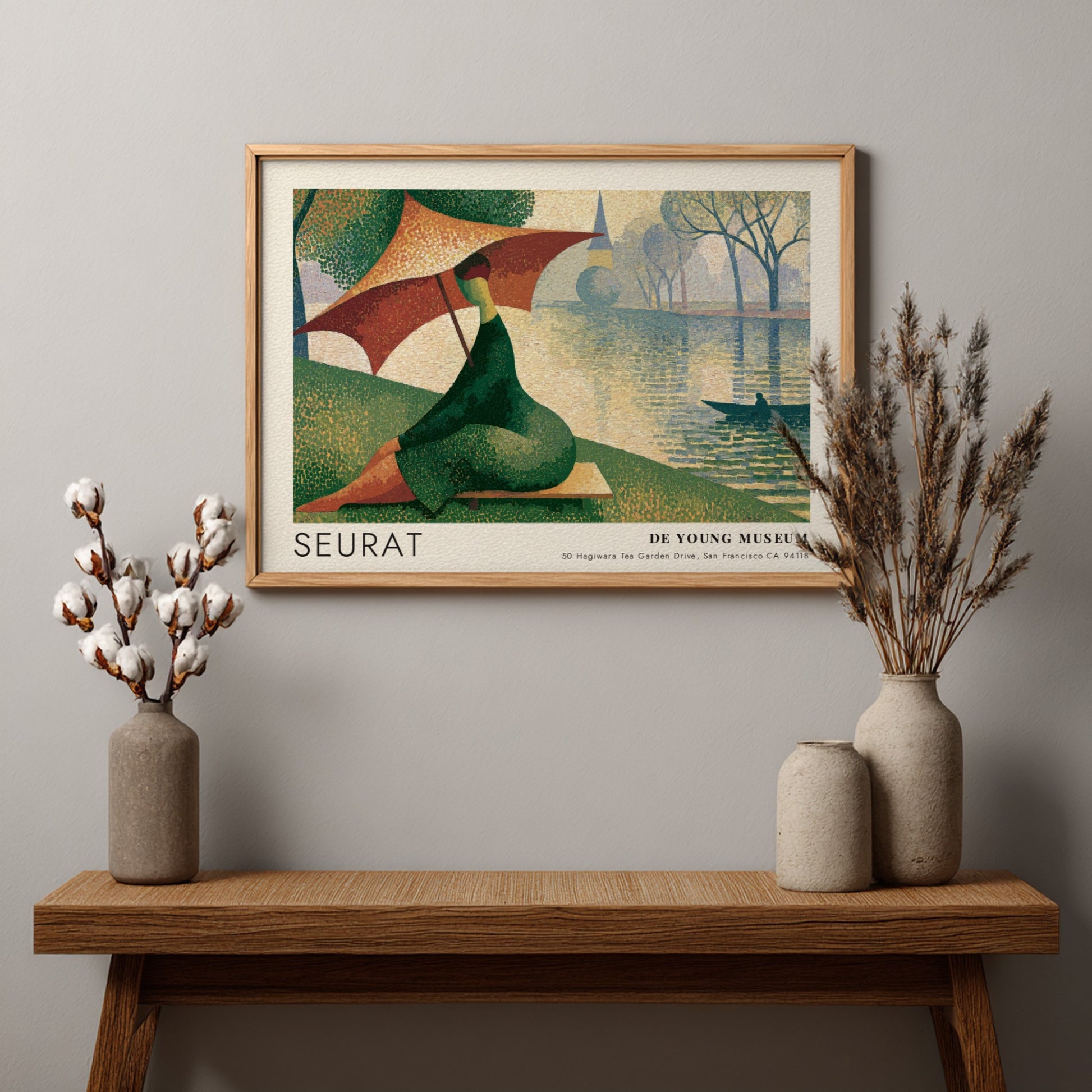Wall art poster of a Seurat De Young Museum landscape with a parasol