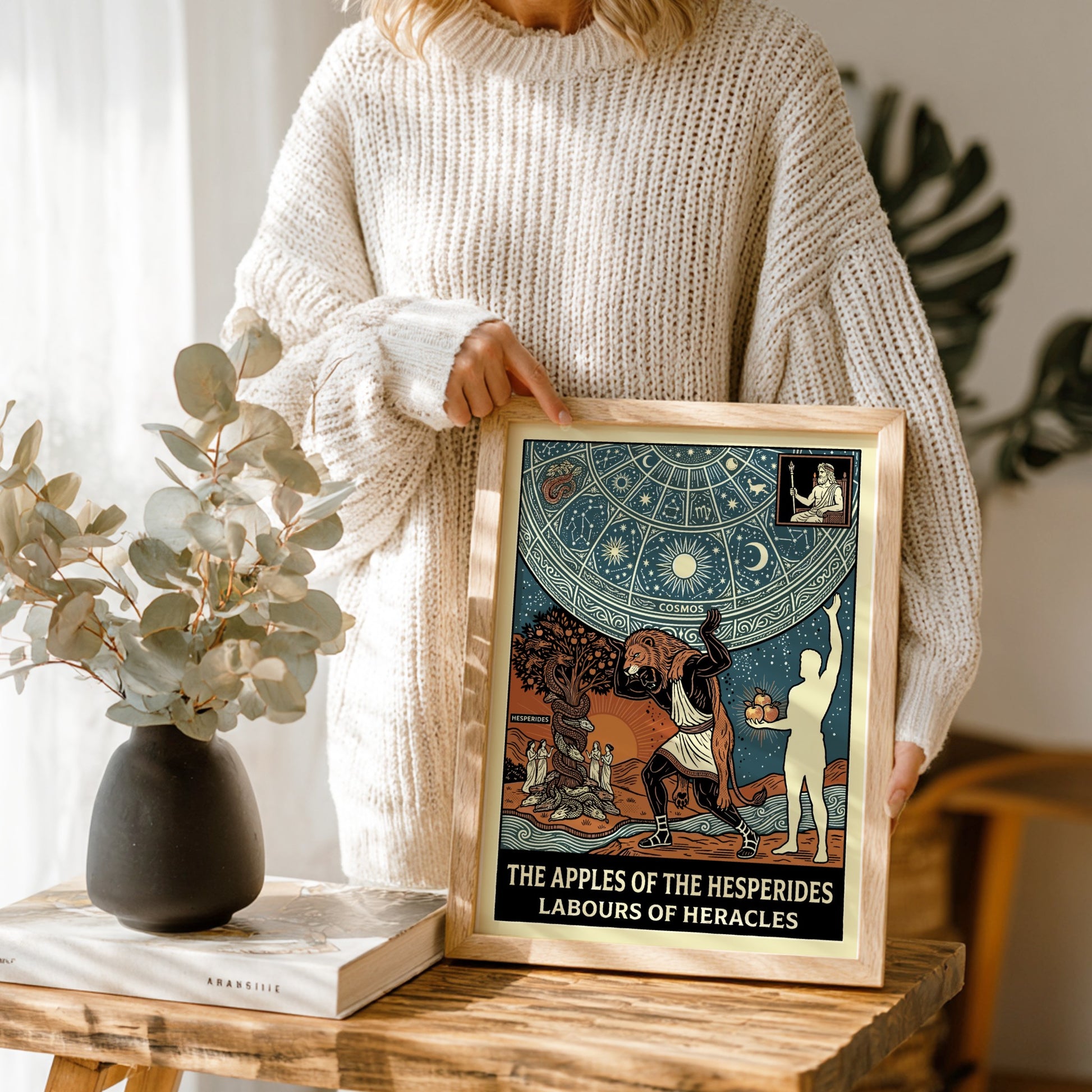 Poster of Greek mythology featuring Heracles, the Nemean Lion, Hesperides, and the Apples of the Hesperides