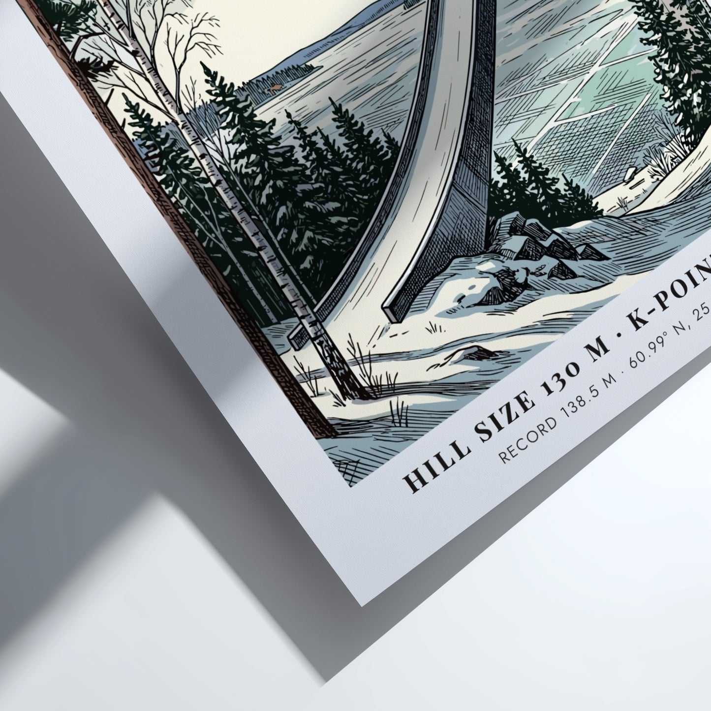 Poster of a ski jumper in flight above the Lahti jump in Finland