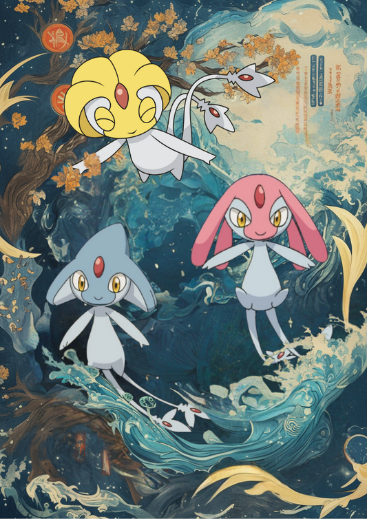 Azelf, Mesprit and Uxie: Japanese Style Legendary Pokemon Inspired Anime Art, Guardians of Lake Vsalor