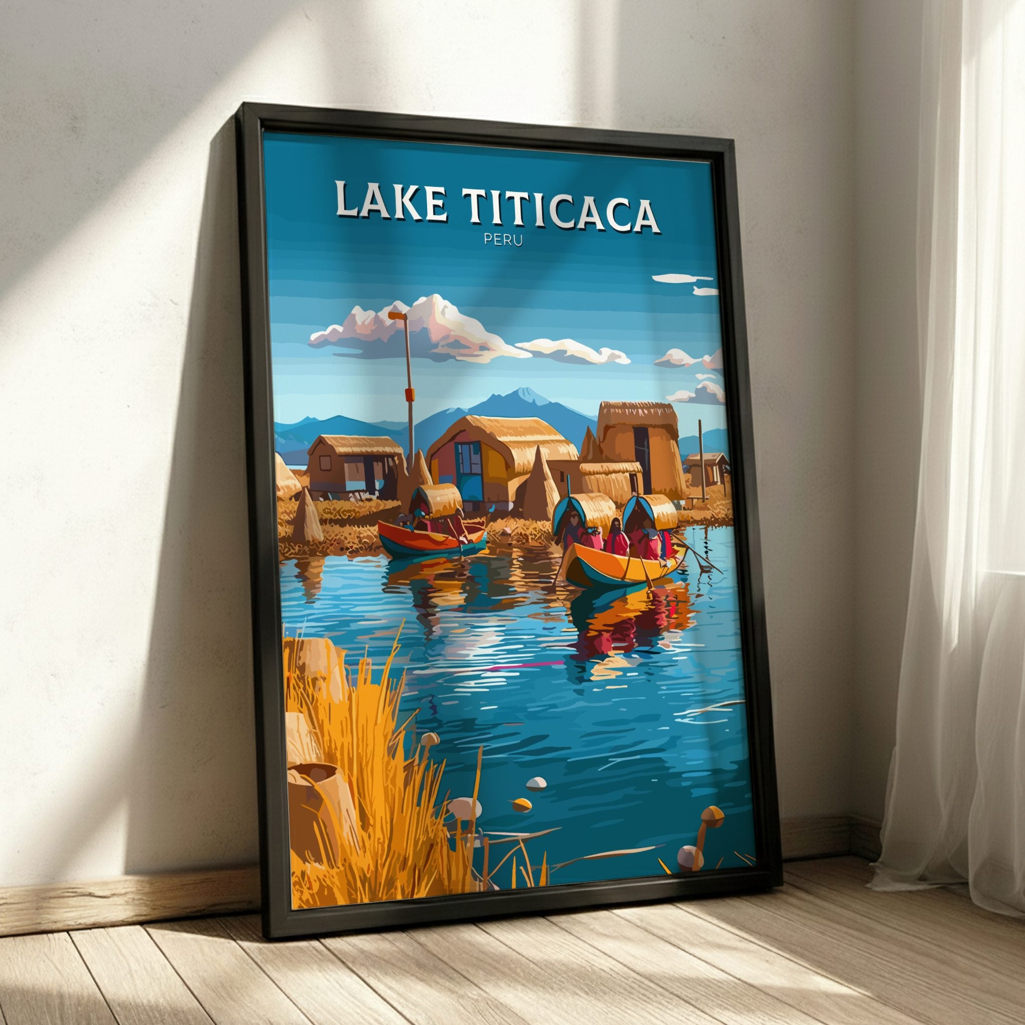 South America LAKE TITICACA TRAVEL POSTER - RETRO ANDEAN ART