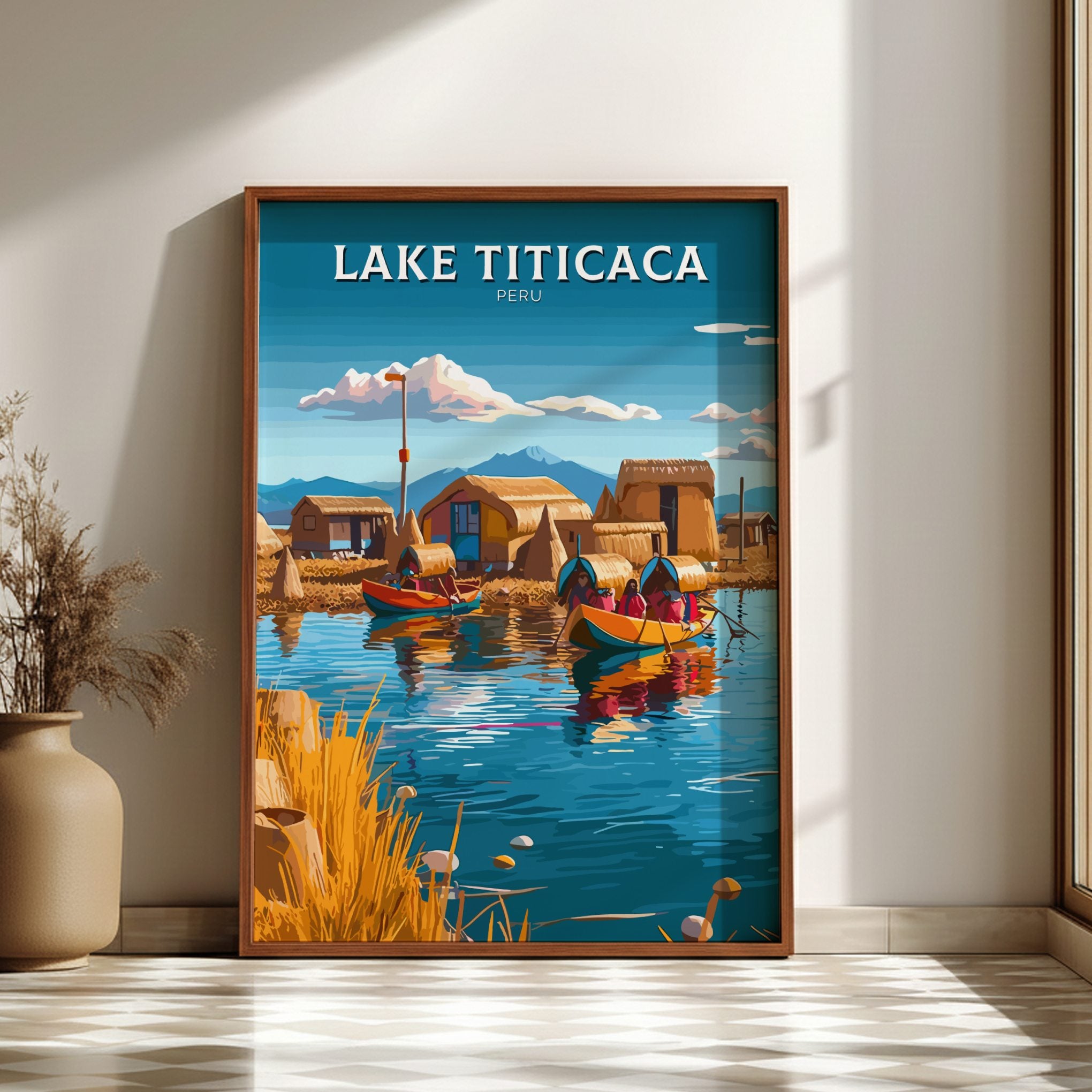 South America LAKE TITICACA TRAVEL POSTER - RETRO ANDEAN ART