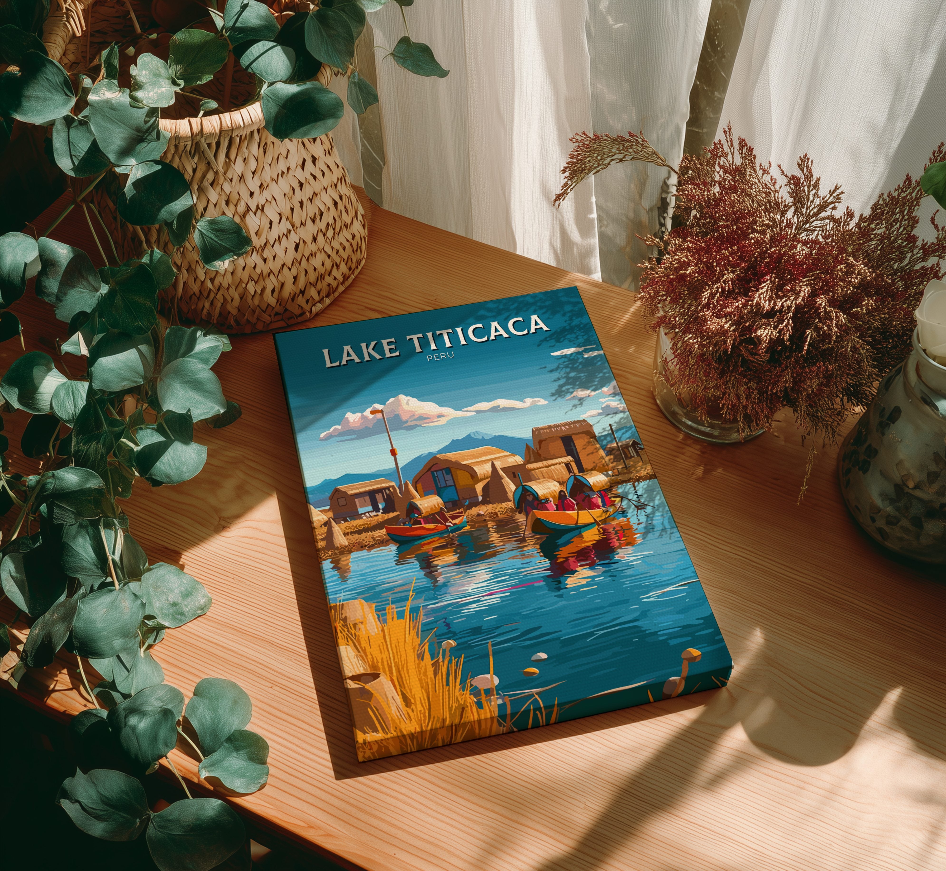 South America LAKE TITICACA TRAVEL POSTER - RETRO ANDEAN ART