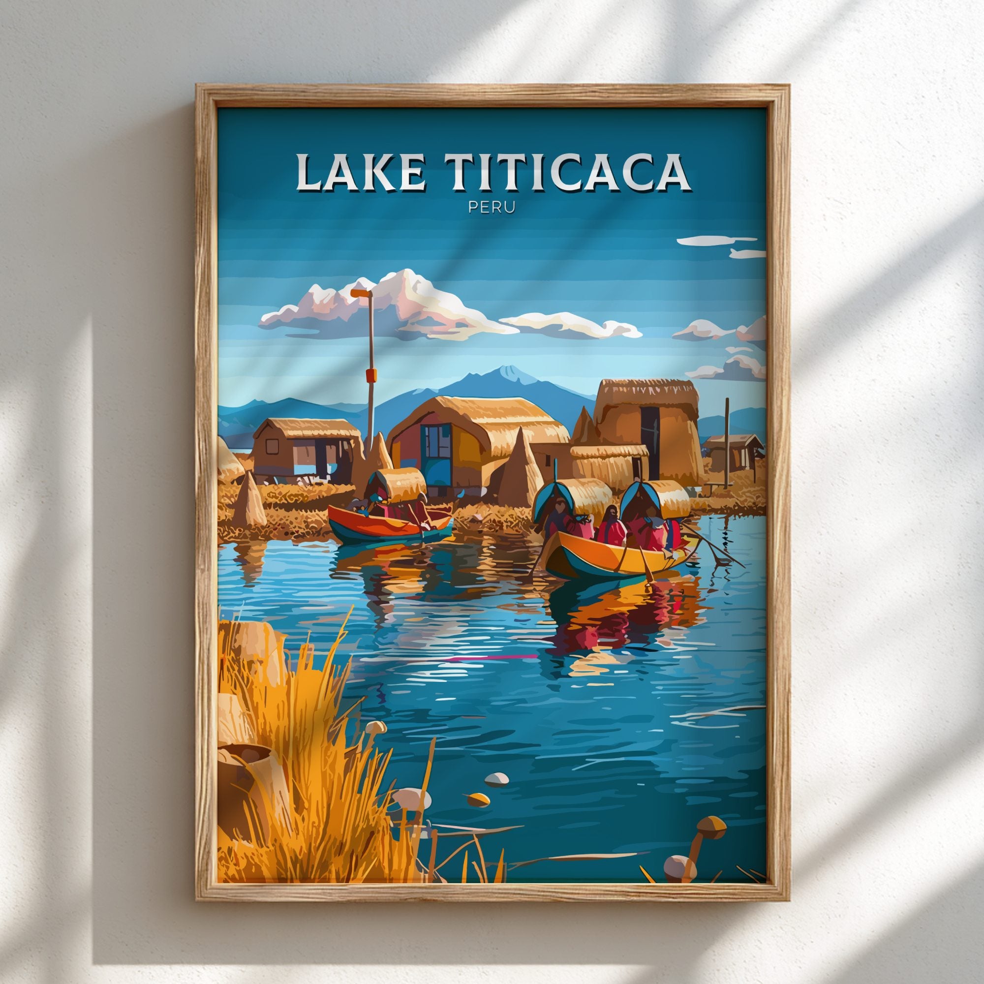 South America LAKE TITICACA TRAVEL POSTER - RETRO ANDEAN ART