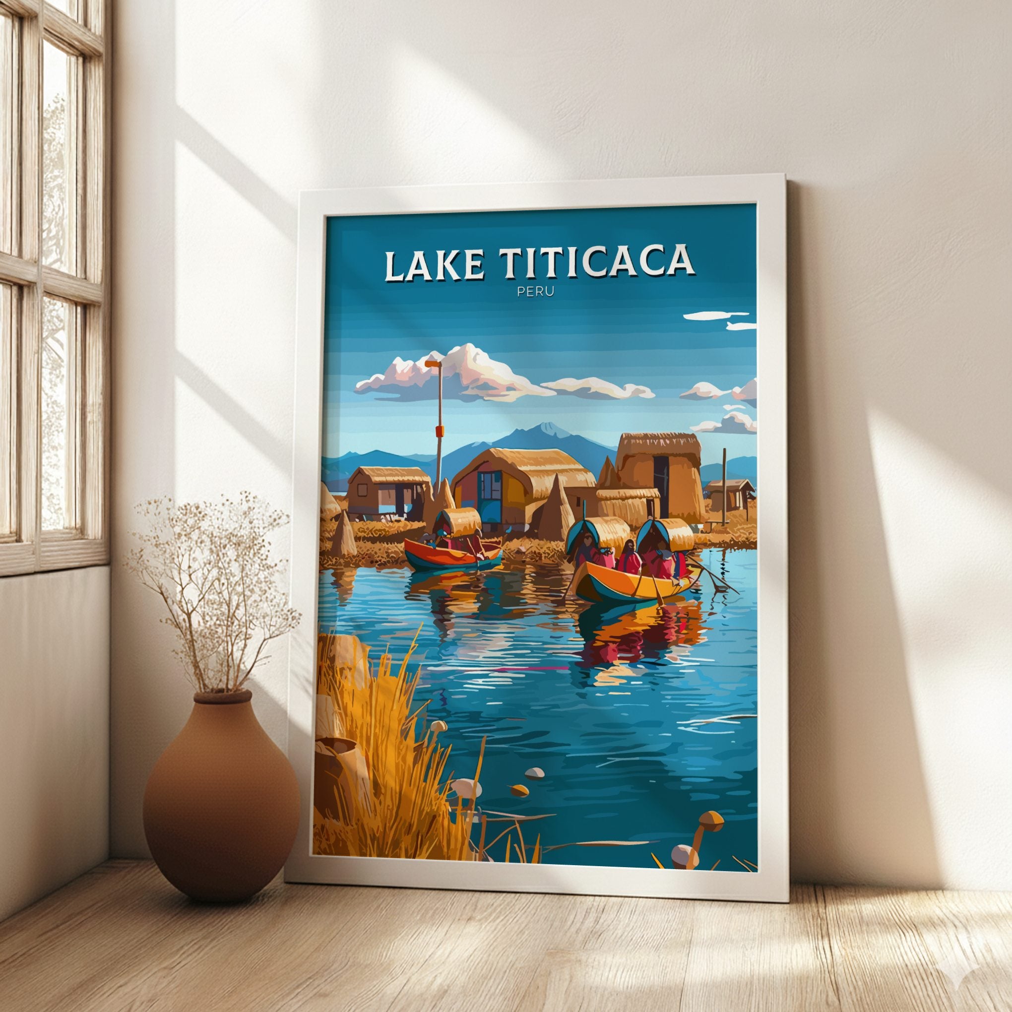 South America LAKE TITICACA TRAVEL POSTER - RETRO ANDEAN ART